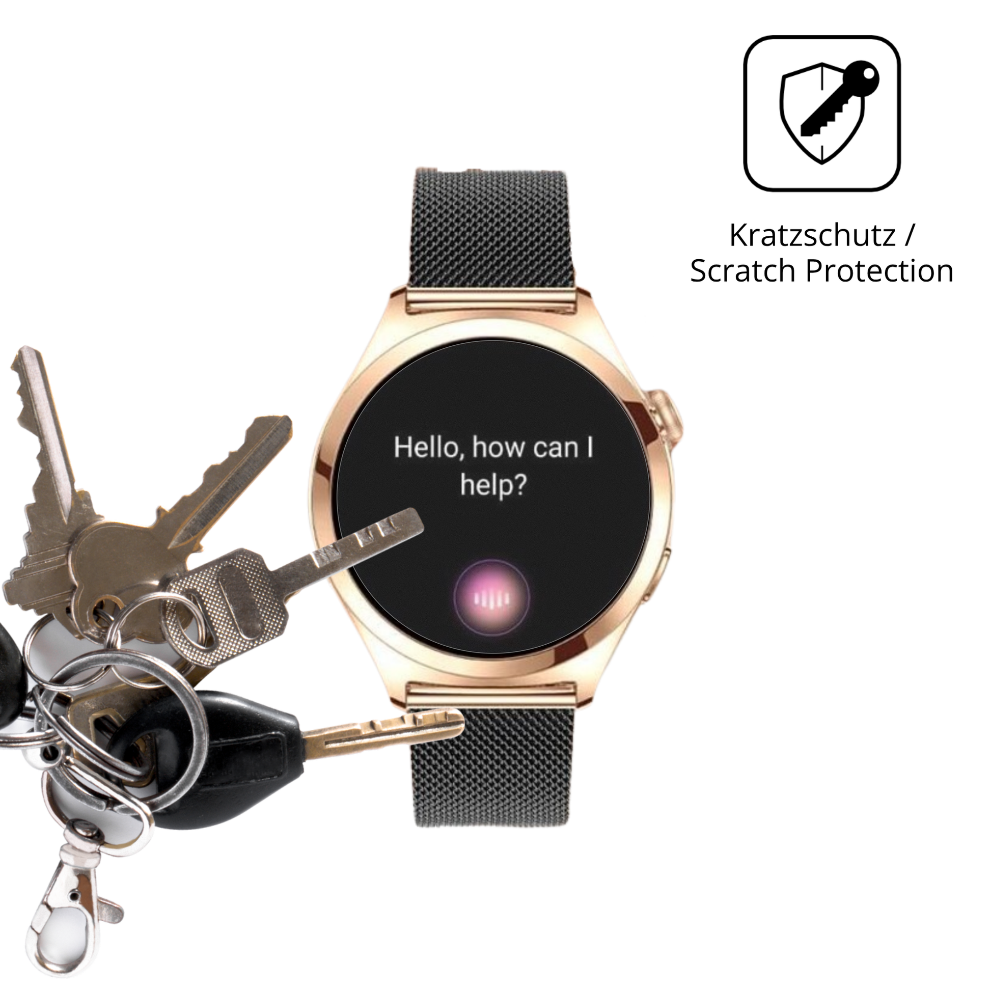 Schutz gegen Kratzer auf dem Niolina Smartwatch 1.27 Zoll Glas durch Schlüssel oder Ähnliches