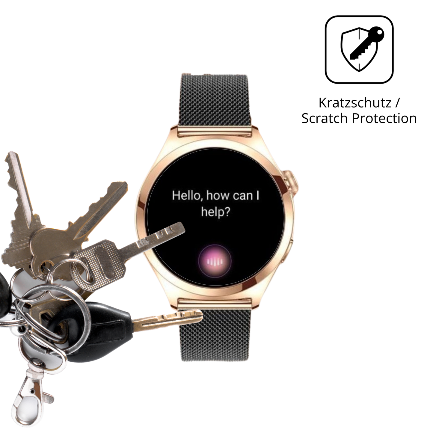 Schutz gegen Kratzer auf dem Niolina Smartwatch 1.27 Zoll Glas durch Schlüssel oder Ähnliches