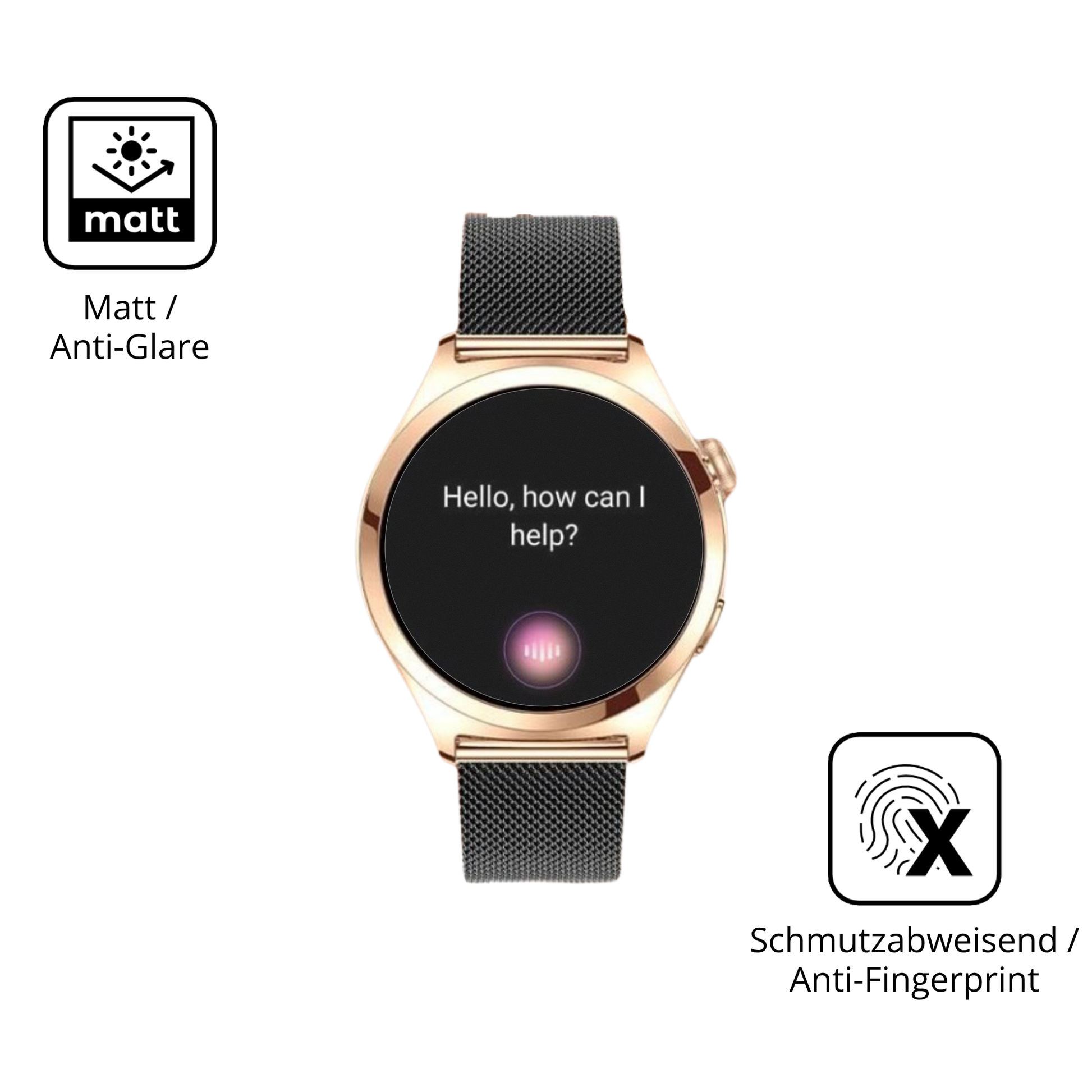 9H Hartbeschichtete, flexible Folie passend zugeschnitten für Niolina Smartwatch 1.27 Zoll