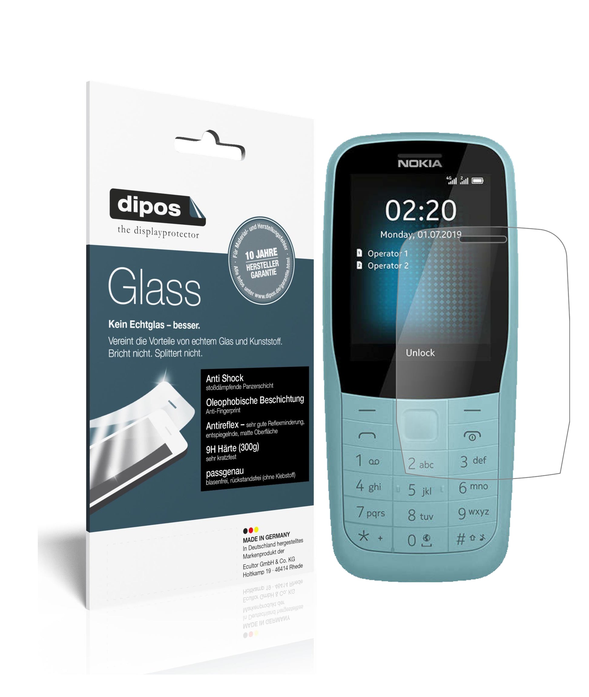 Matte Displayschutzfolie von dipos passend für Nokia 220 4G, 9H kratzfest und blasenfrei montiert