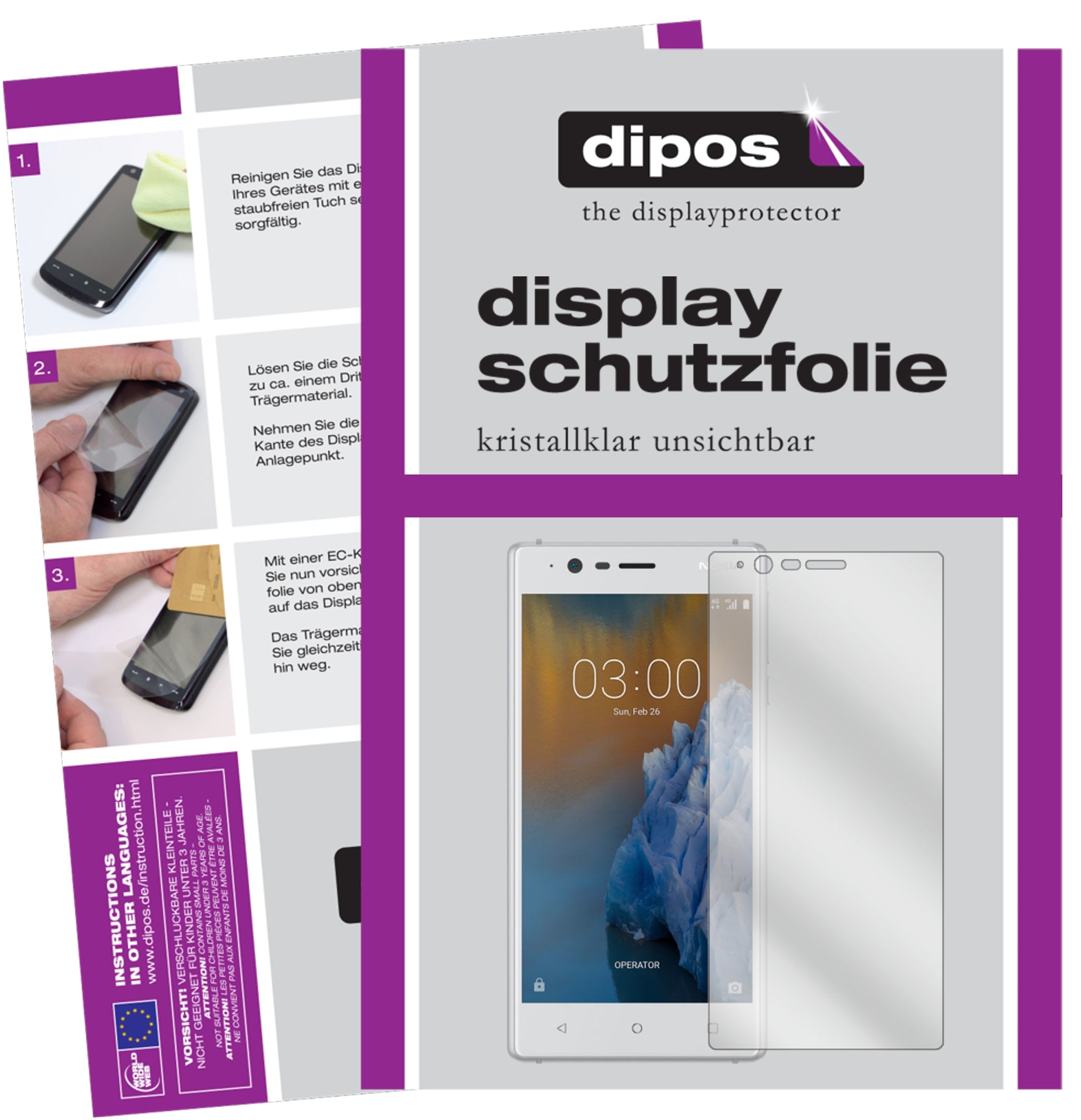 Kristallklare, dünne Schutzfolie: Kratzfest & passgenau für Nokia-3