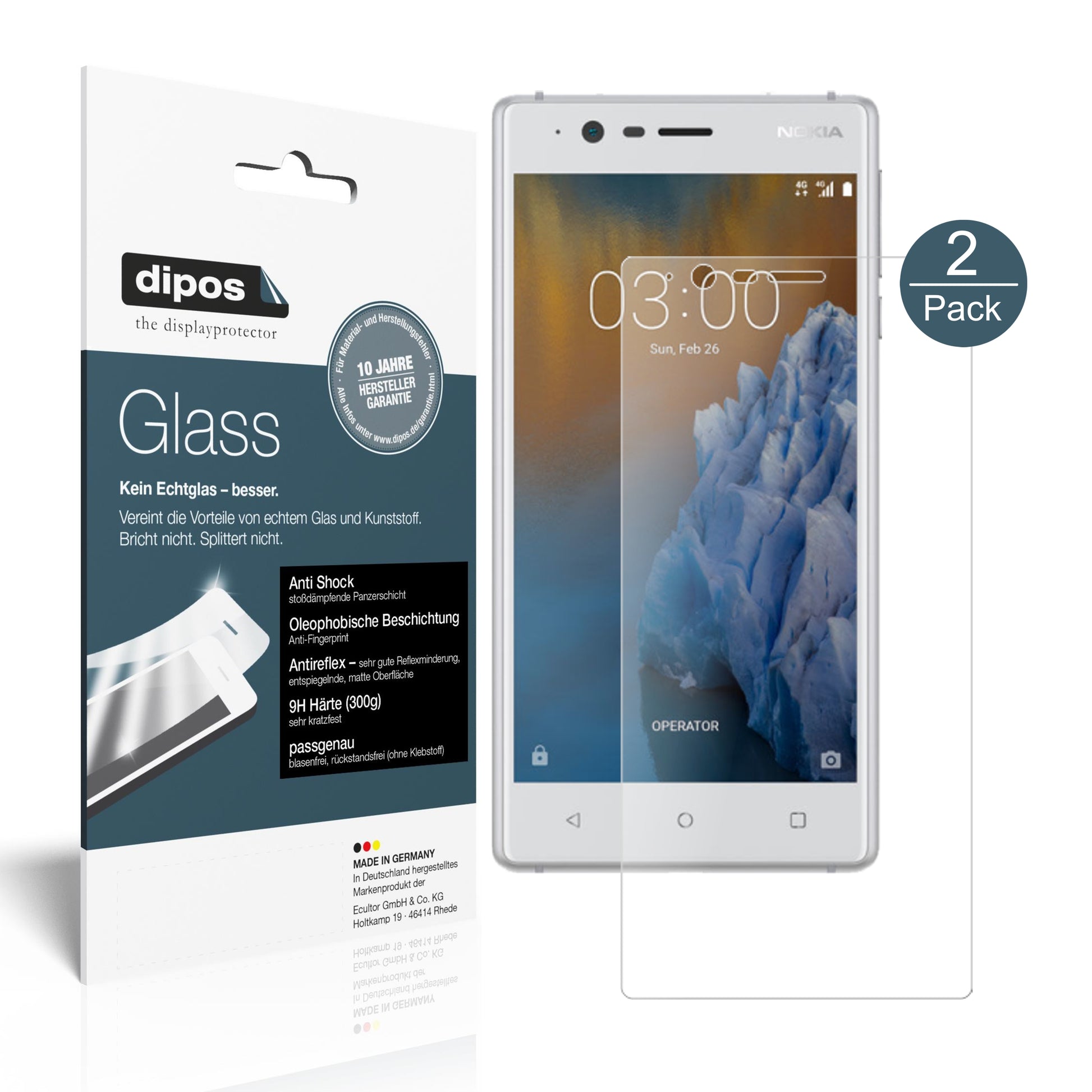 Mattes Panzerglas: Schutz vor Brüchen, Fingerabdrücken und Bildschirmblendung für Nokia-3