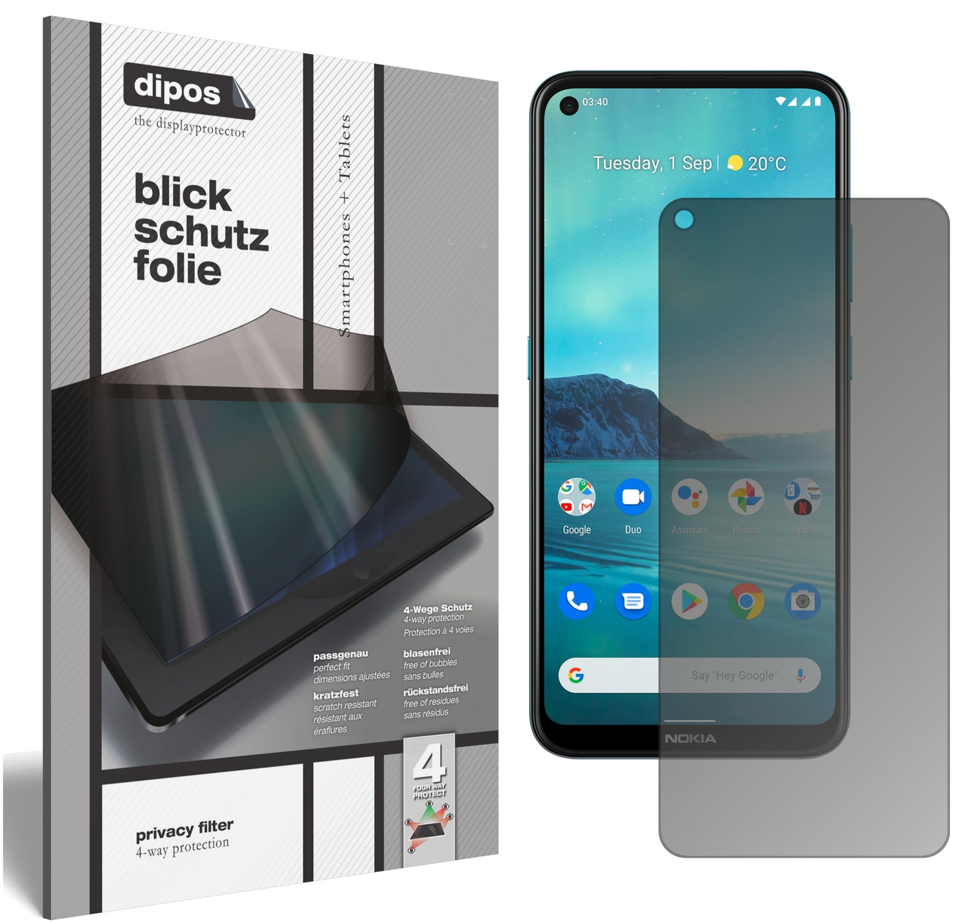 Blickschutzfolie von dipos passend für Nokia 46115, präziser Zuschnitt und blasenfrei montiert