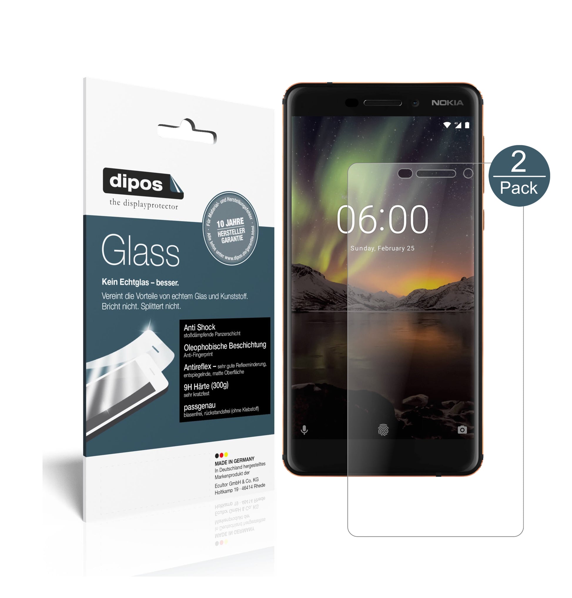 Mattes Panzerglas: Schutz vor Brüchen, Fingerabdrücken und Bildschirmblendung für Nokia-6.1 2018