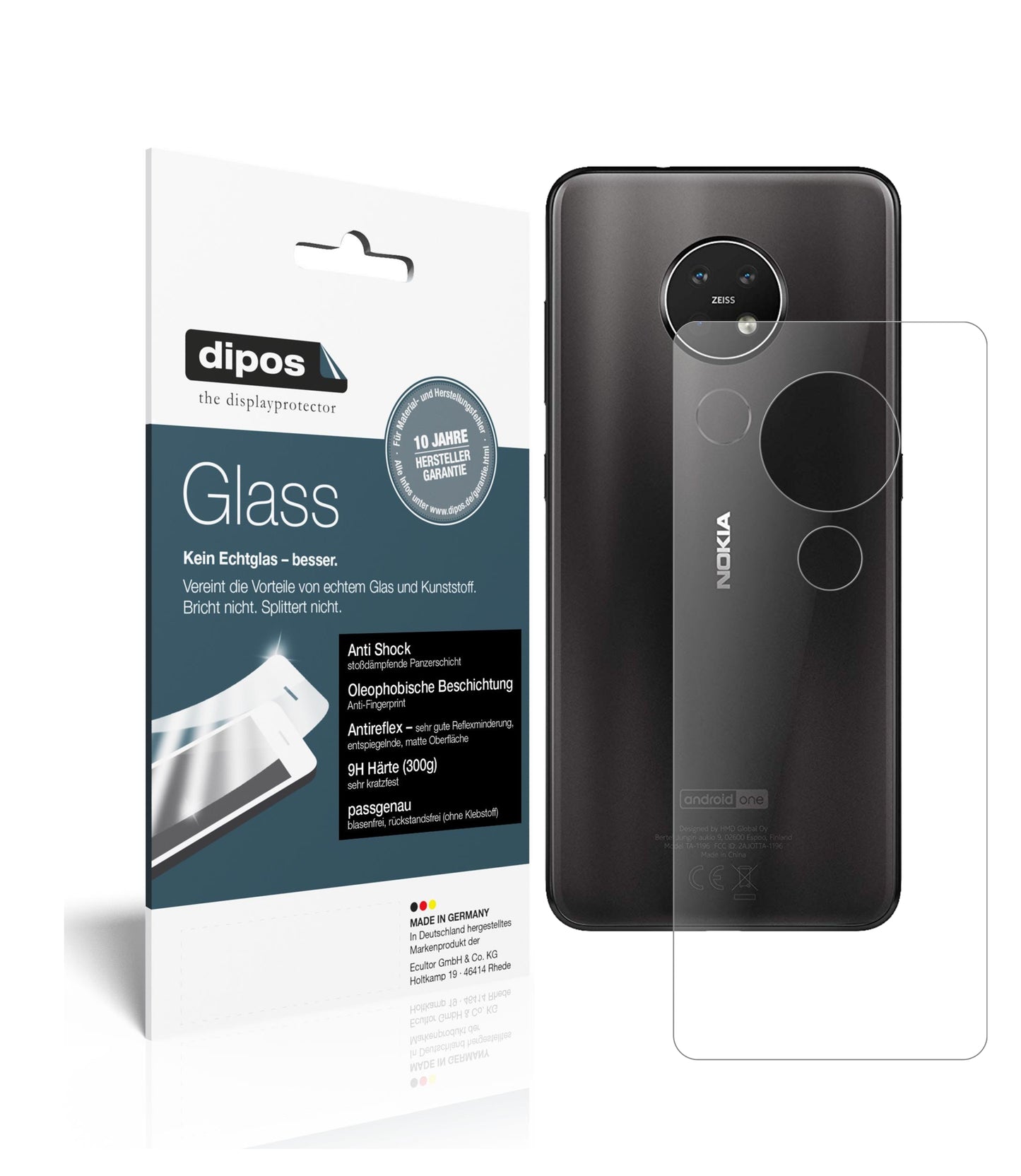 Matte Displayschutzfolie von dipos passend für Nokia 7.2 Rückseite, 9H kratzfest und blasenfrei montiert