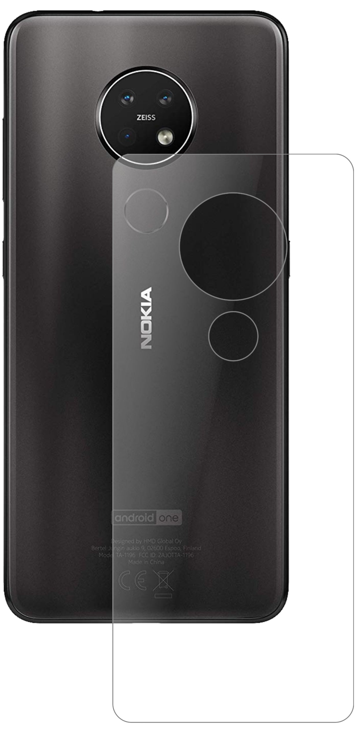 Nokia7.2 Rückseite mit aufgebrachter dipos Panzerfolie, die lästige Fingerabdrücke minimiert