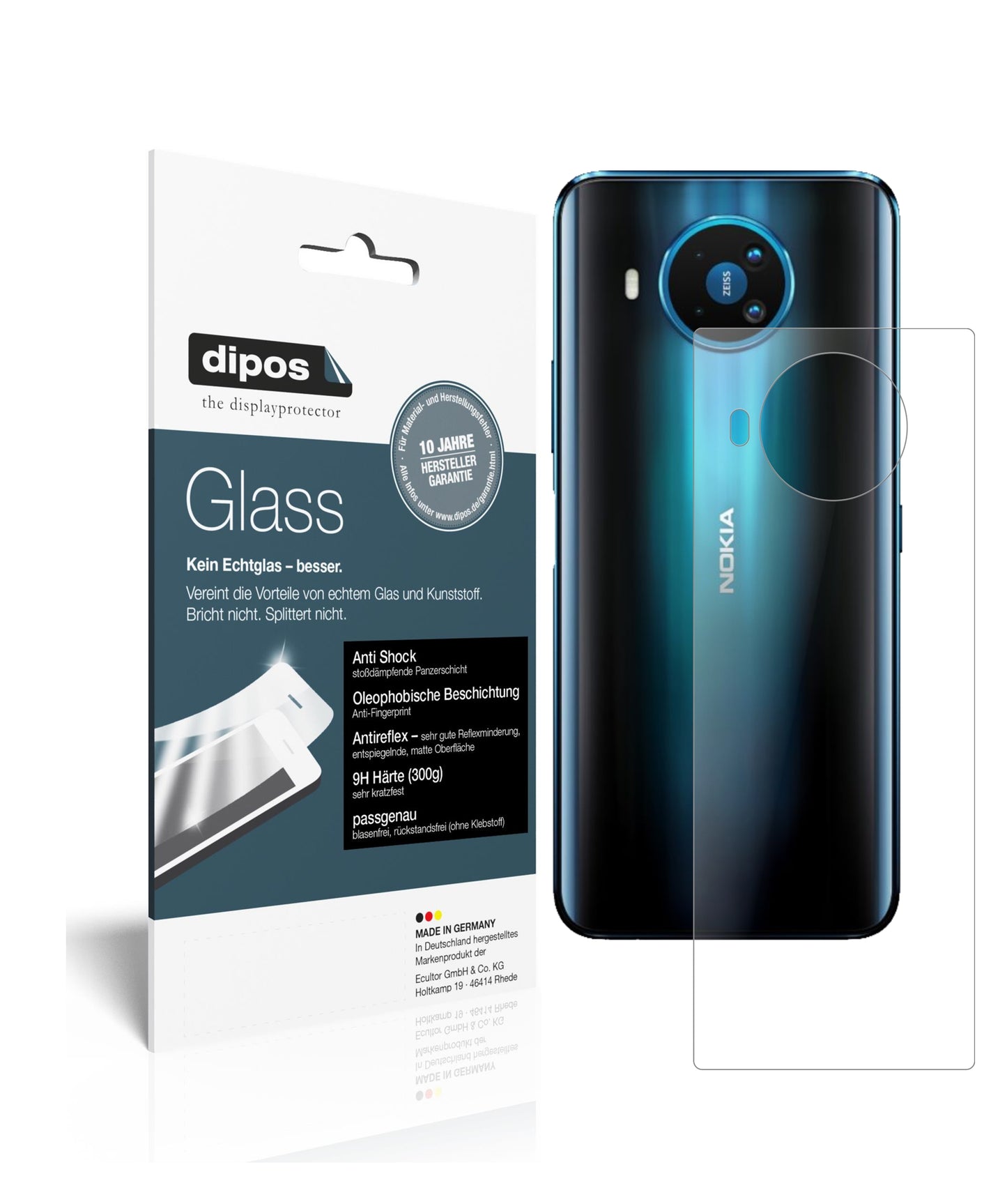 Matte Displayschutzfolie von dipos passend für Nokia 8.3 5G Rückseite, 9H kratzfest und blasenfrei montiert