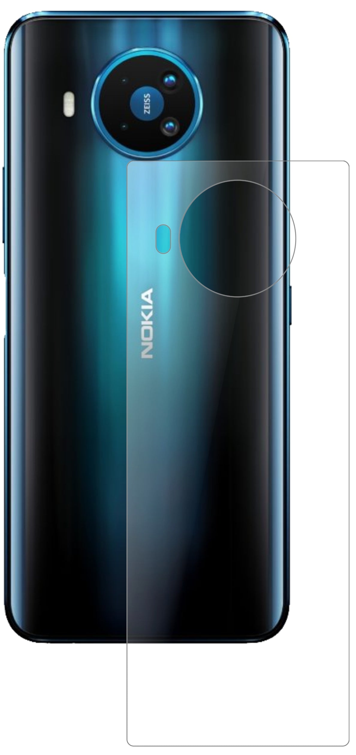 Nokia8.3 5G Rückseite mit aufgebrachter dipos Panzerfolie, die lästige Fingerabdrücke minimiert