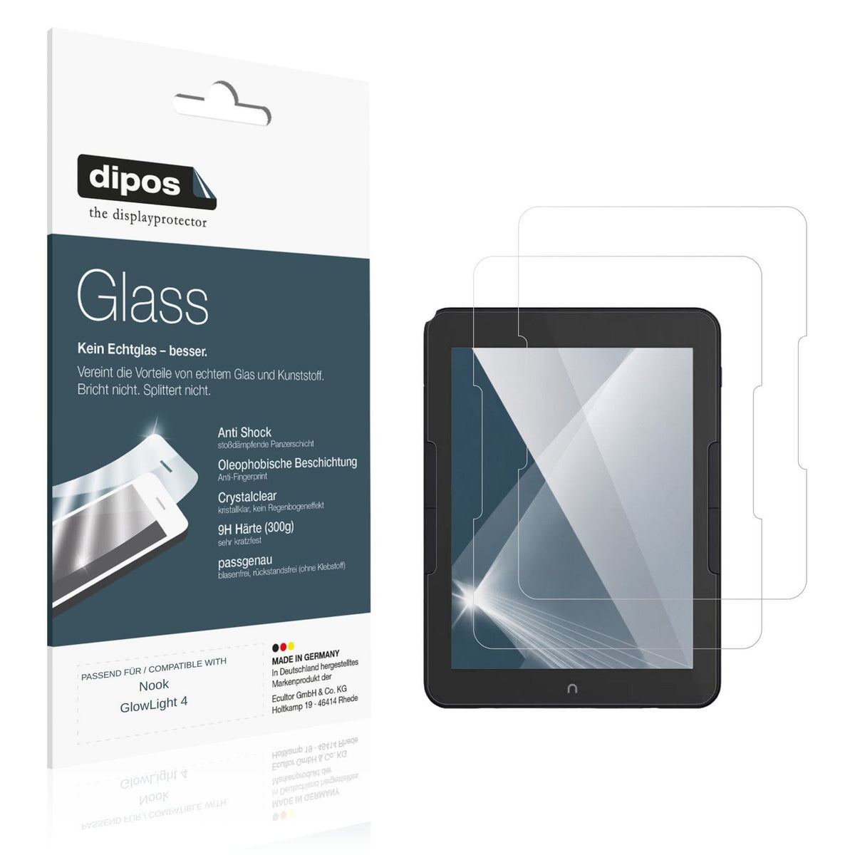 Klare Displayschutzfolie von dipos passend für Nook GlowLight 4, 9H kratzfest und blasenfrei montiert
