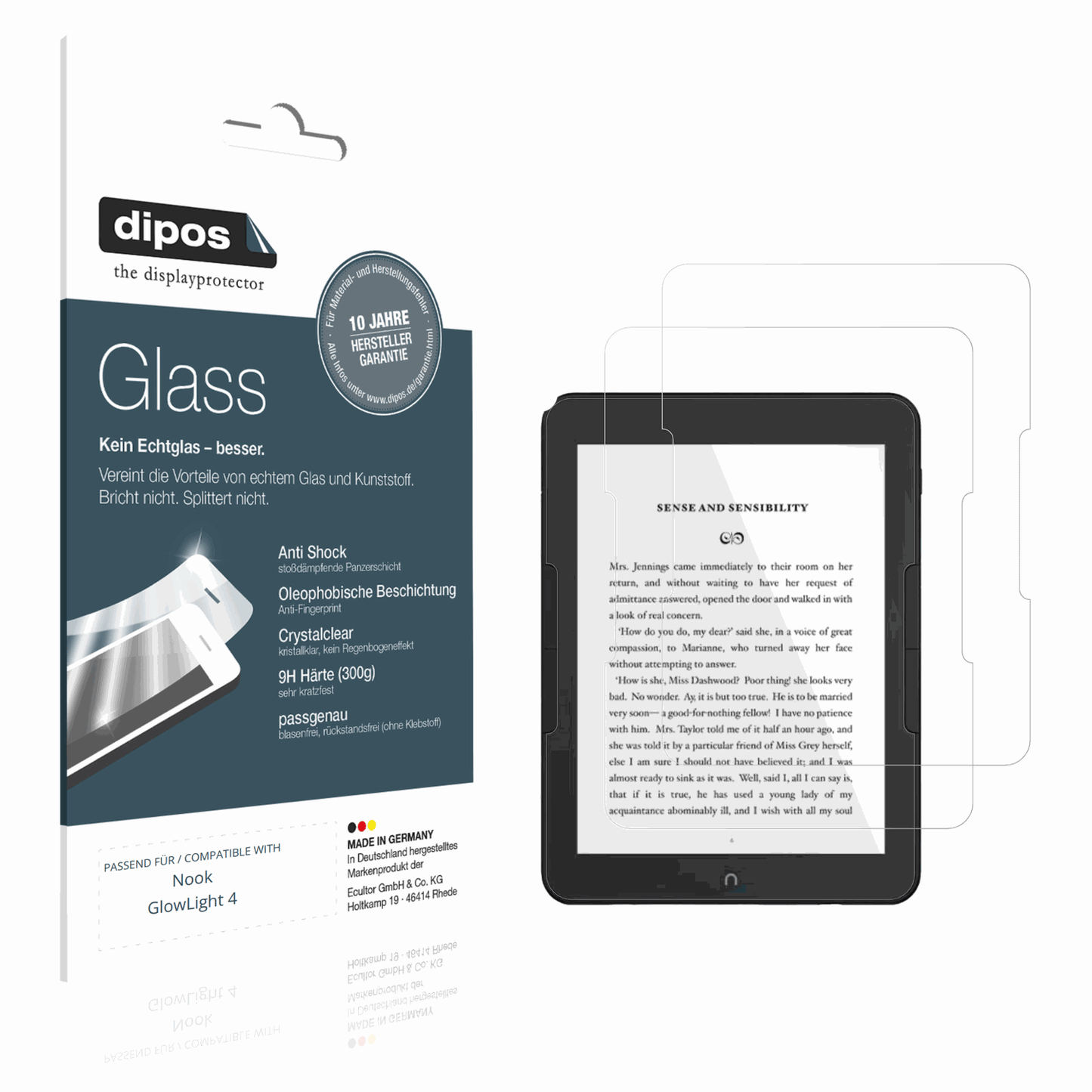 Klare Displayschutzfolie von dipos passend für Nook GlowLight 4, 9H kratzfest und blasenfrei montiert