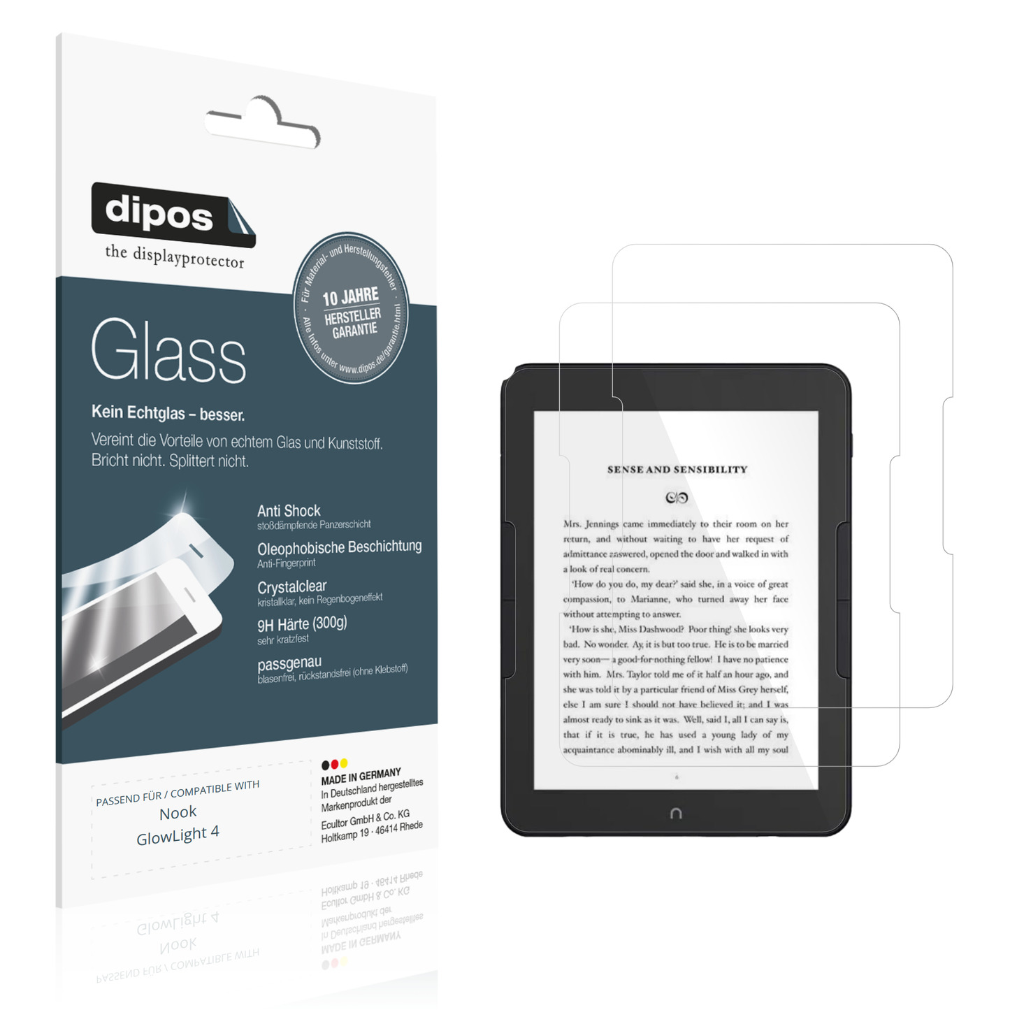 Klare Displayschutzfolie von dipos passend für Nook GlowLight 4, 9H kratzfest und blasenfrei montiert