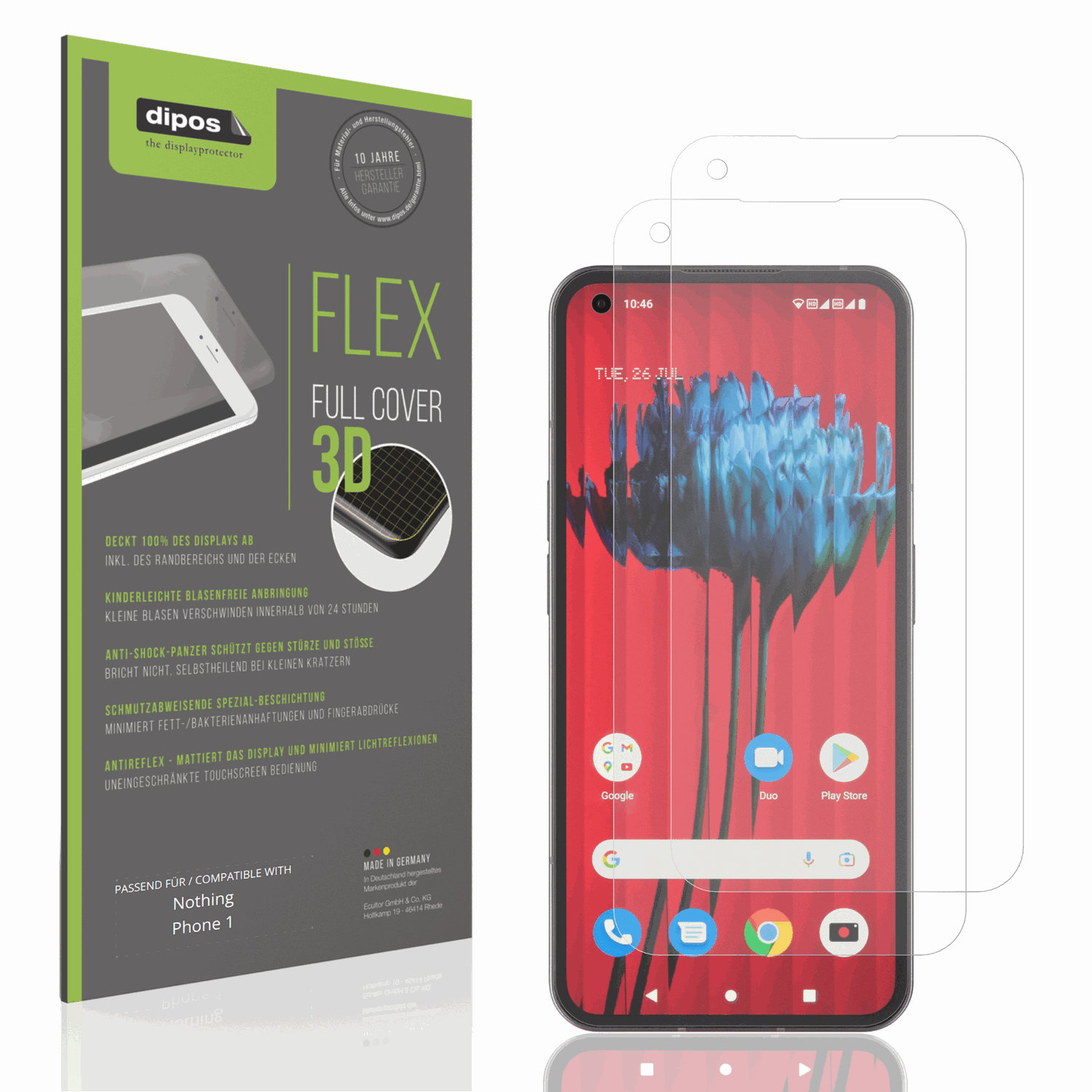 Matte Displayschutzfolie von dipos passend für Nothing Phone 1, 100% Displayabdeckung und blasenfreie Montage