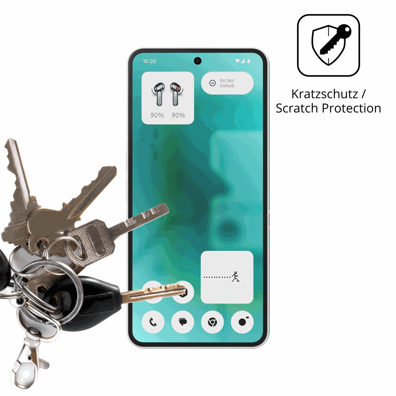 Schutz gegen Kratzer auf dem Nothing Phone (3a) Community Edition Glas durch Schlüssel oder Ähnliches