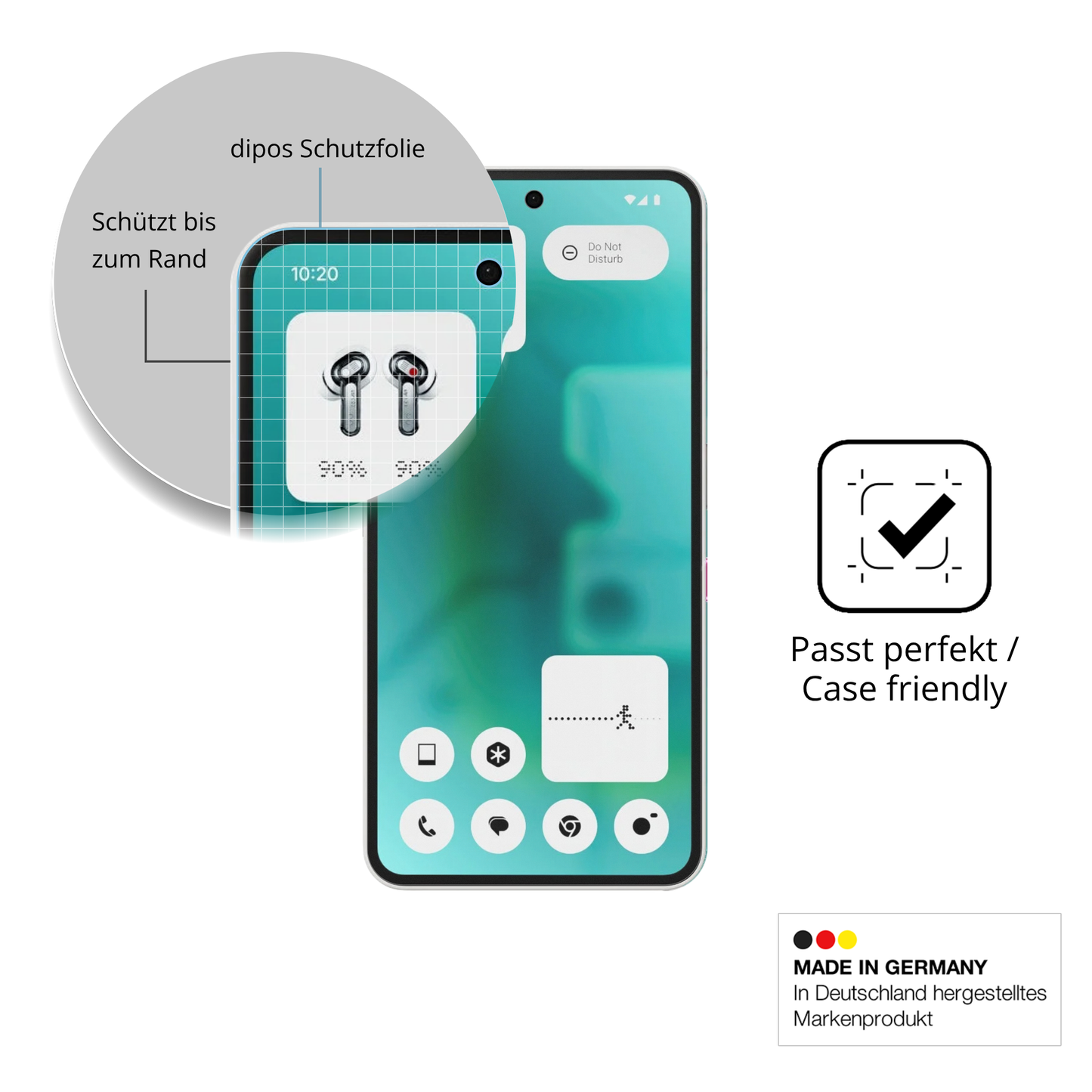 Schutzglasfolie mit optimaler Passform, zur Verwendung mit Hüllen geeignet