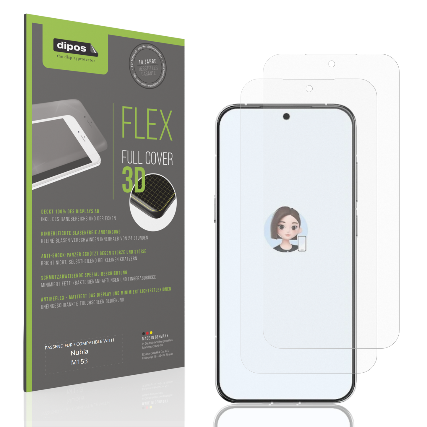 Matte Displayschutzfolie von dipos passend für Nubia M153, 100% Displayabdeckung und blasenfreie Montage