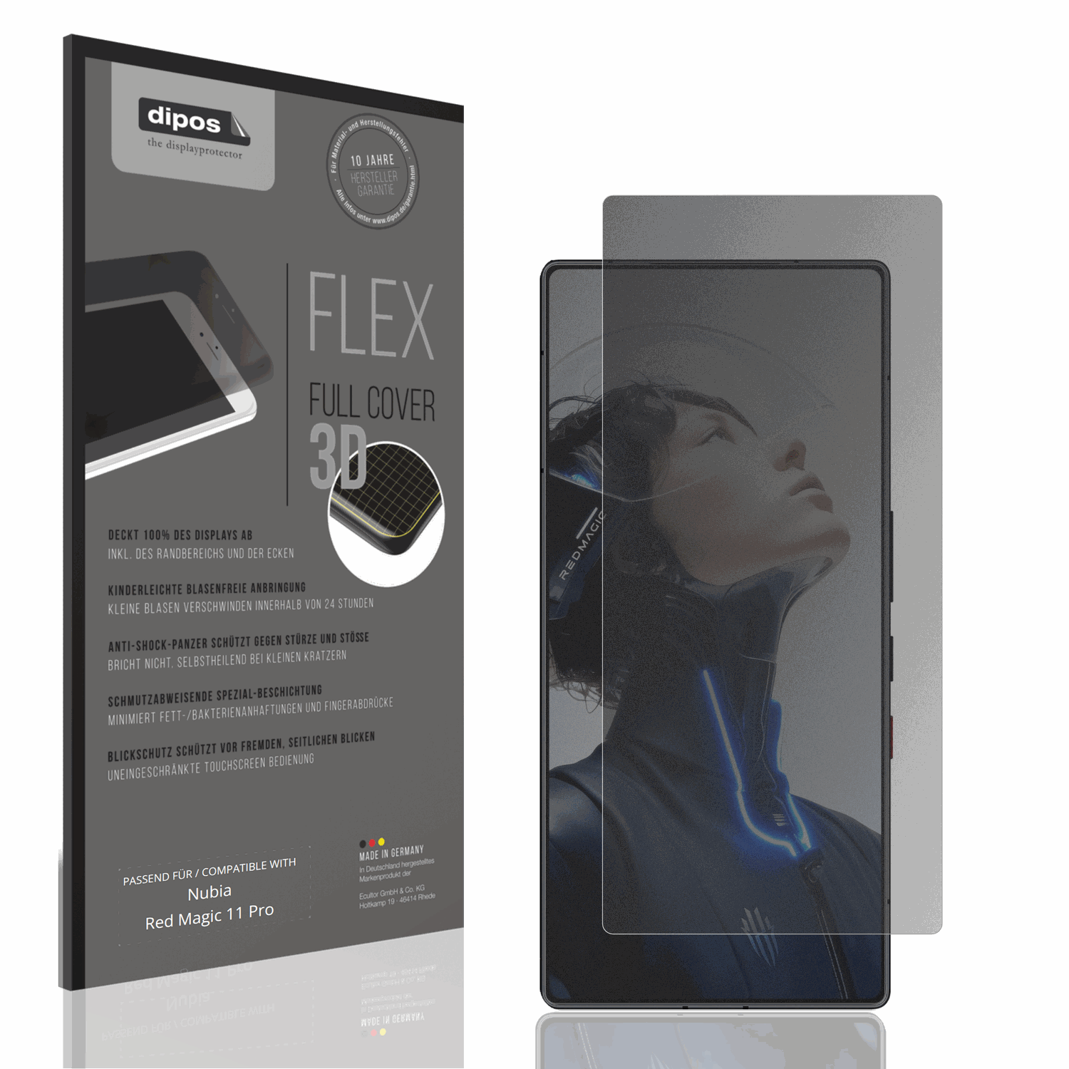 Blickschutzfolie von dipos passend für nubiared magic 11 pro, 100% Displayabdeckung und blasenfreie Montage