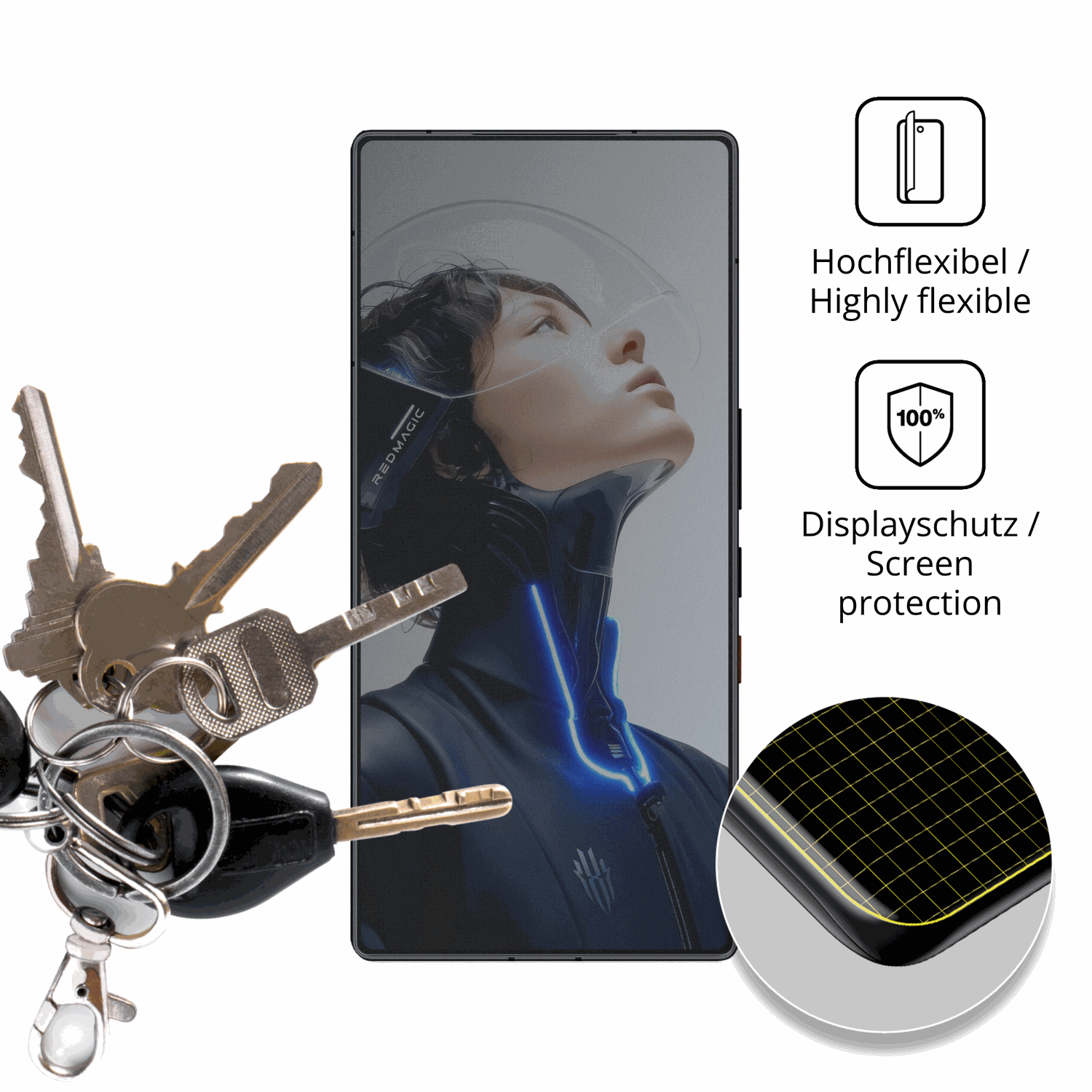 dipos Displayschutz für nubiared magic 11 pro, mit Blickschutzfilter und perfekter Passform auch für die Rundungen