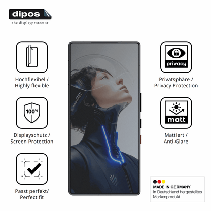 Flexible TPU-Folie passend zugeschnitten für nubiared magic 11 pro, mit Privatsphäre-Schutz durch Sichtschutz-Folie