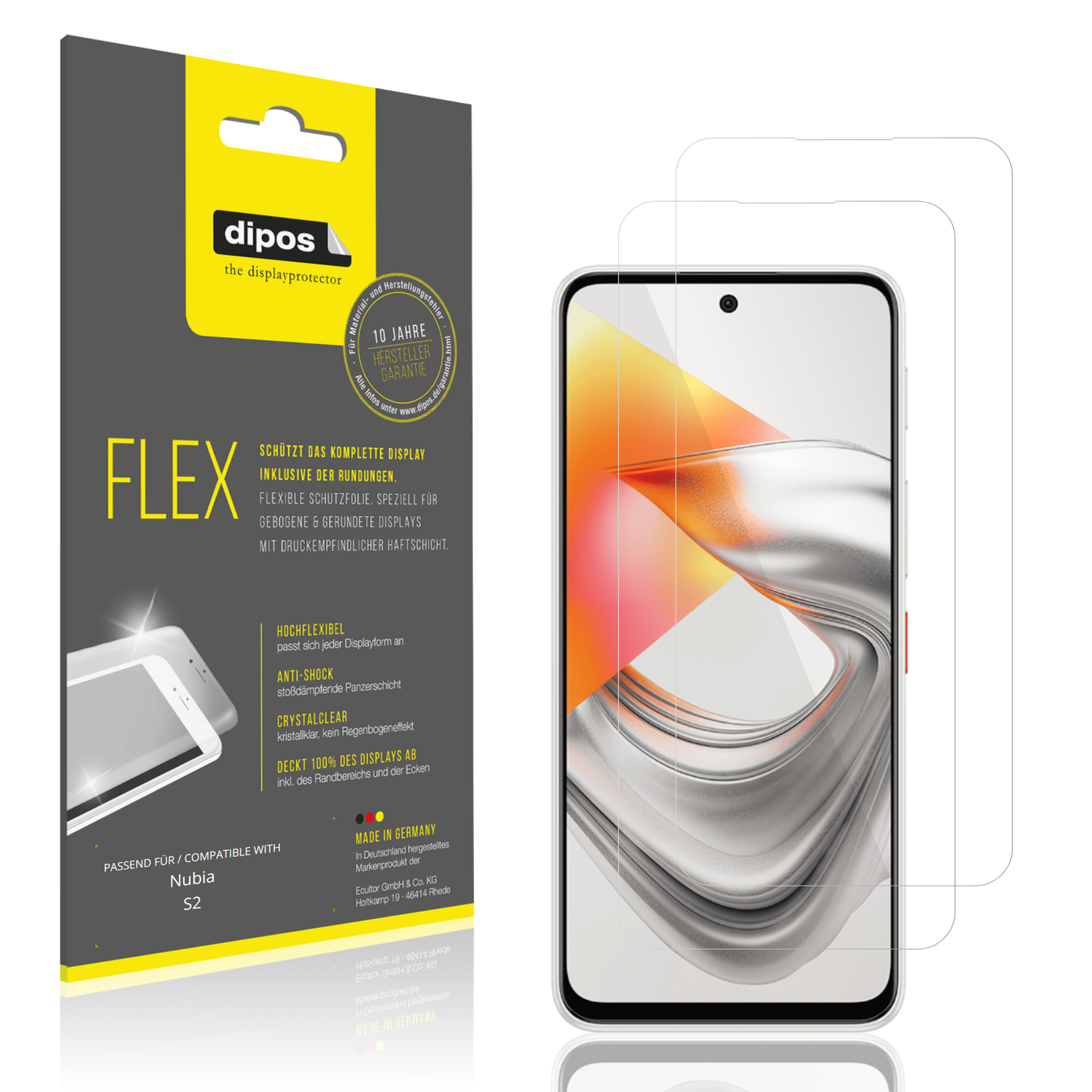 Klare Displayschutzfolie von dipos passend für Nubia S2, 100% Displayabdeckung und blasenfreie Montage