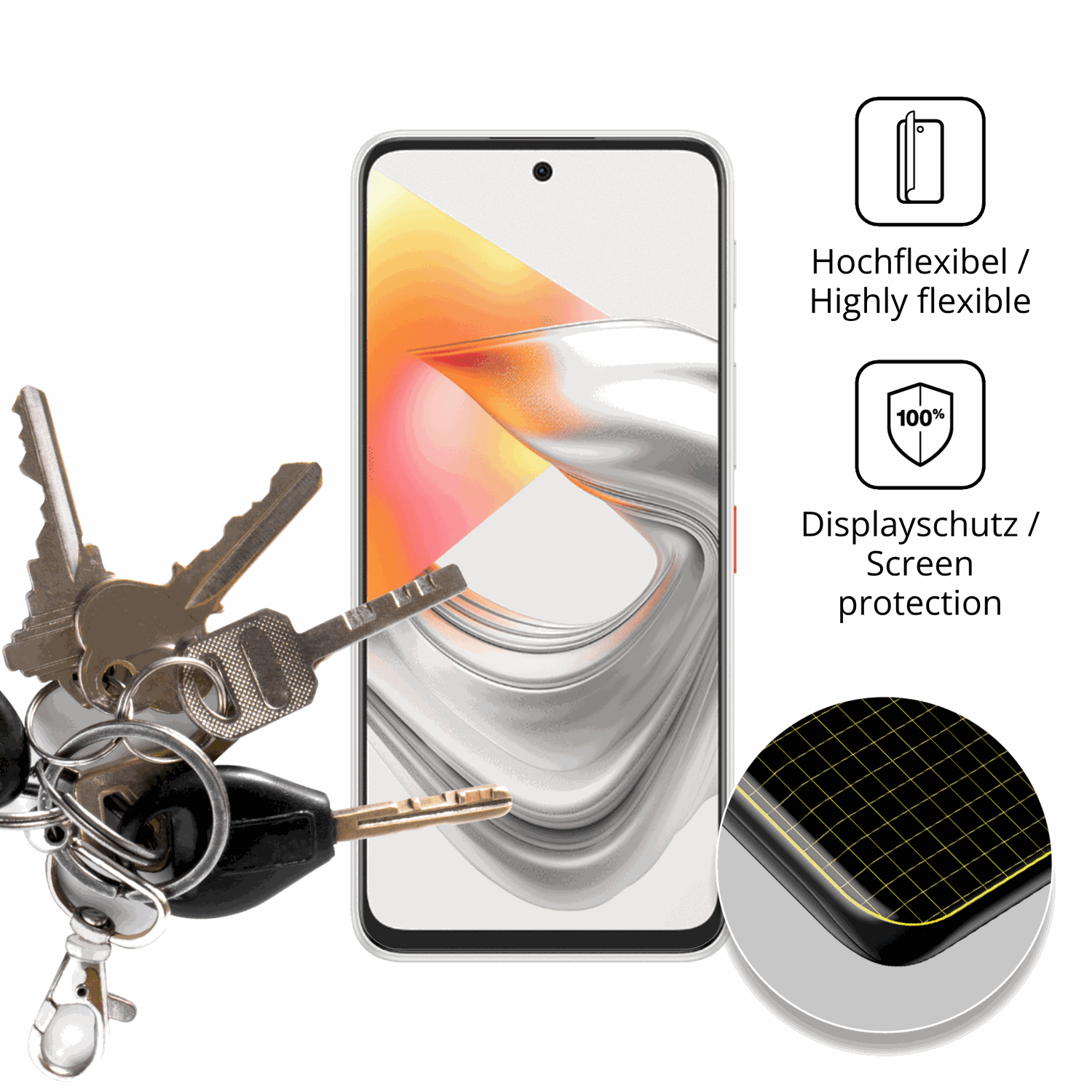 dipos Displayschutz für Nubia S2R, transparente Oberfläche, perfekte Passform auch für die Rundungen