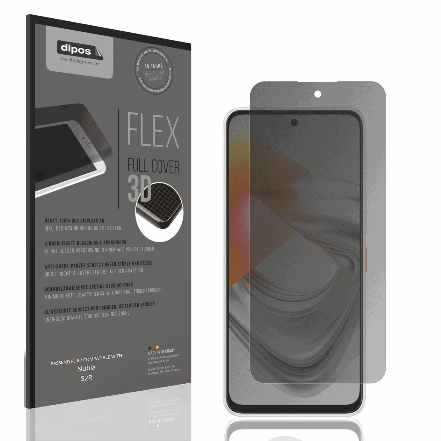 Blickschutzfolie von dipos passend für Nubia S2R, 100% Displayabdeckung und blasenfreie Montage