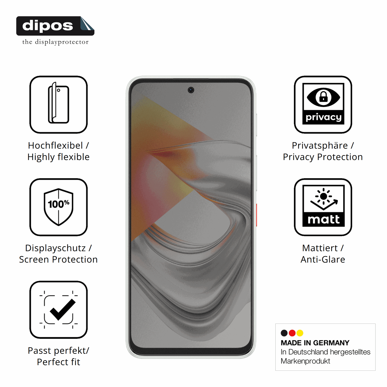 Flexible TPU-Folie passend zugeschnitten für Nubia S2 Lite, mit Privatsphäre-Schutz durch Sichtschutz-Folie