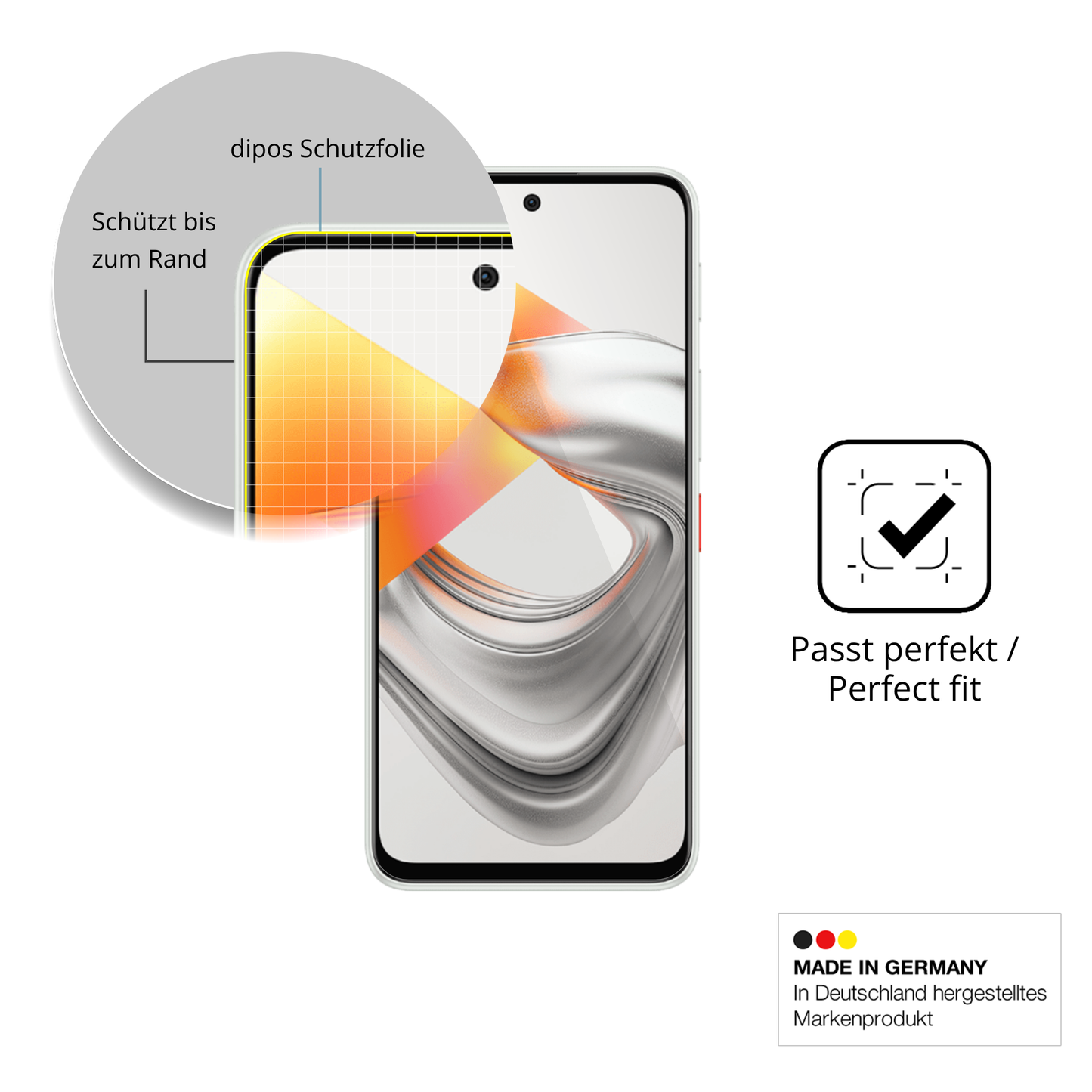 Schutzfolie mit optimaler Passform, zur Verwendung mit Hüllen geeignet