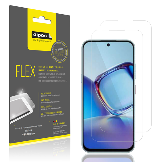 Klare Displayschutzfolie von dipos passend für nubiav80 design, 100% Displayabdeckung und blasenfreie Montage