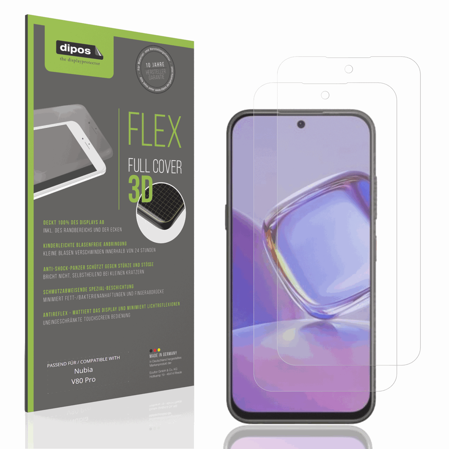 Matte Displayschutzfolie von dipos passend für Nubia V80 Pro, 100% Displayabdeckung und blasenfreie Montage