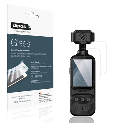 2x Screen Protector for OBEST 50070 2K Action-Cam Flexible Glass 9H dipos
