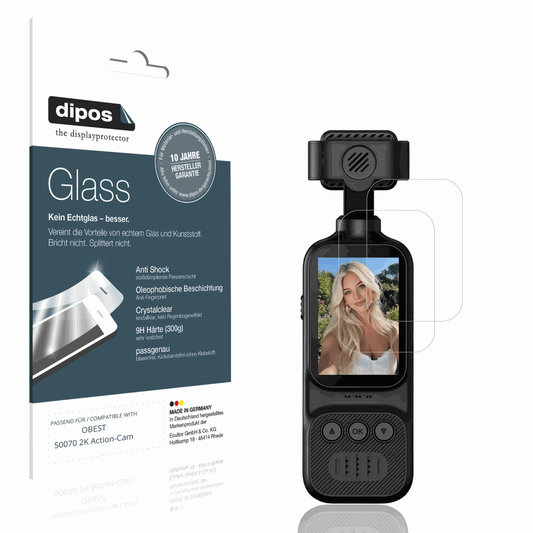 2x Screen Protector for OBEST 50070 2K Action-Cam Flexible Glass 9H dipos