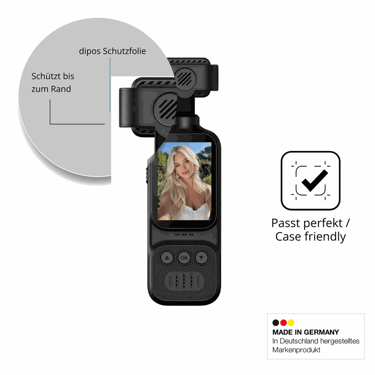 2x Screen Protector for OBEST 50070 2K Action-Cam Flexible Glass 9H dipos