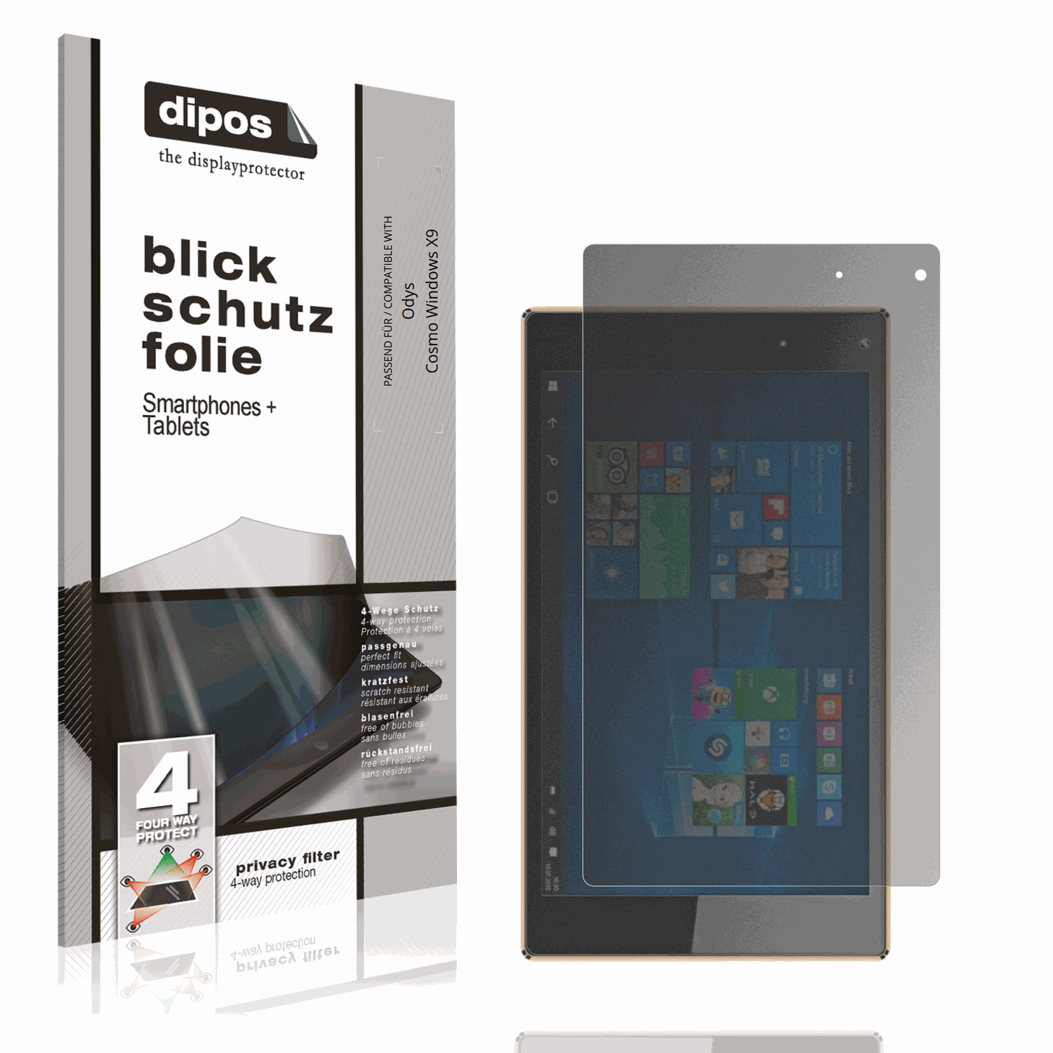 Blickschutzfolie von dipos passend für Odys Cosmo Windows X9, präziser Zuschnitt und blasenfrei montiert