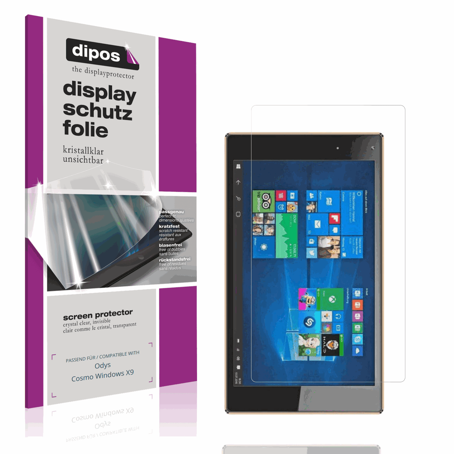 Klare Displayschutzfolie von dipos passend für Odys Cosmo Windows X9, präziser Zuschnitt und blasenfrei montiert