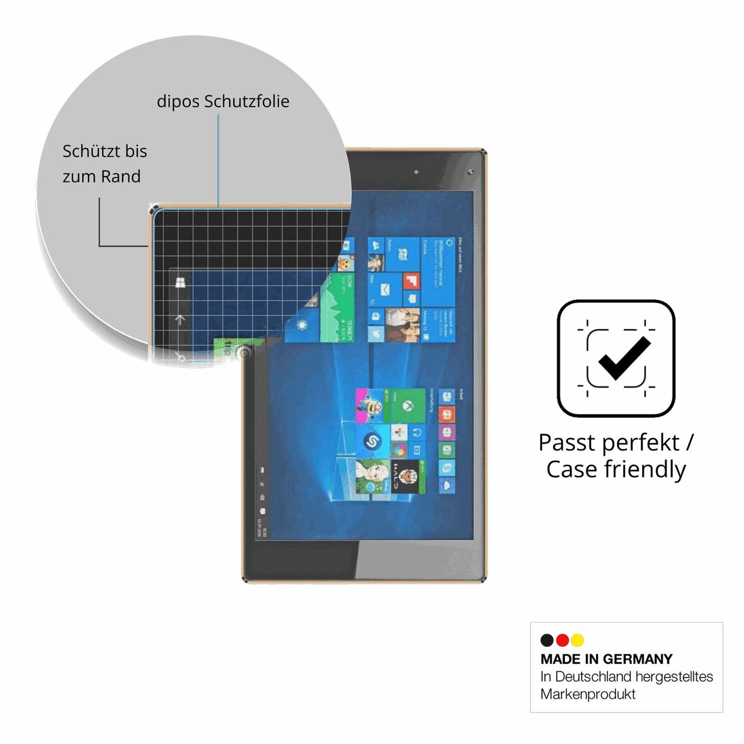 Schutzglasfolie mit optimaler Passform, zur Verwendung mit Hüllen geeignet