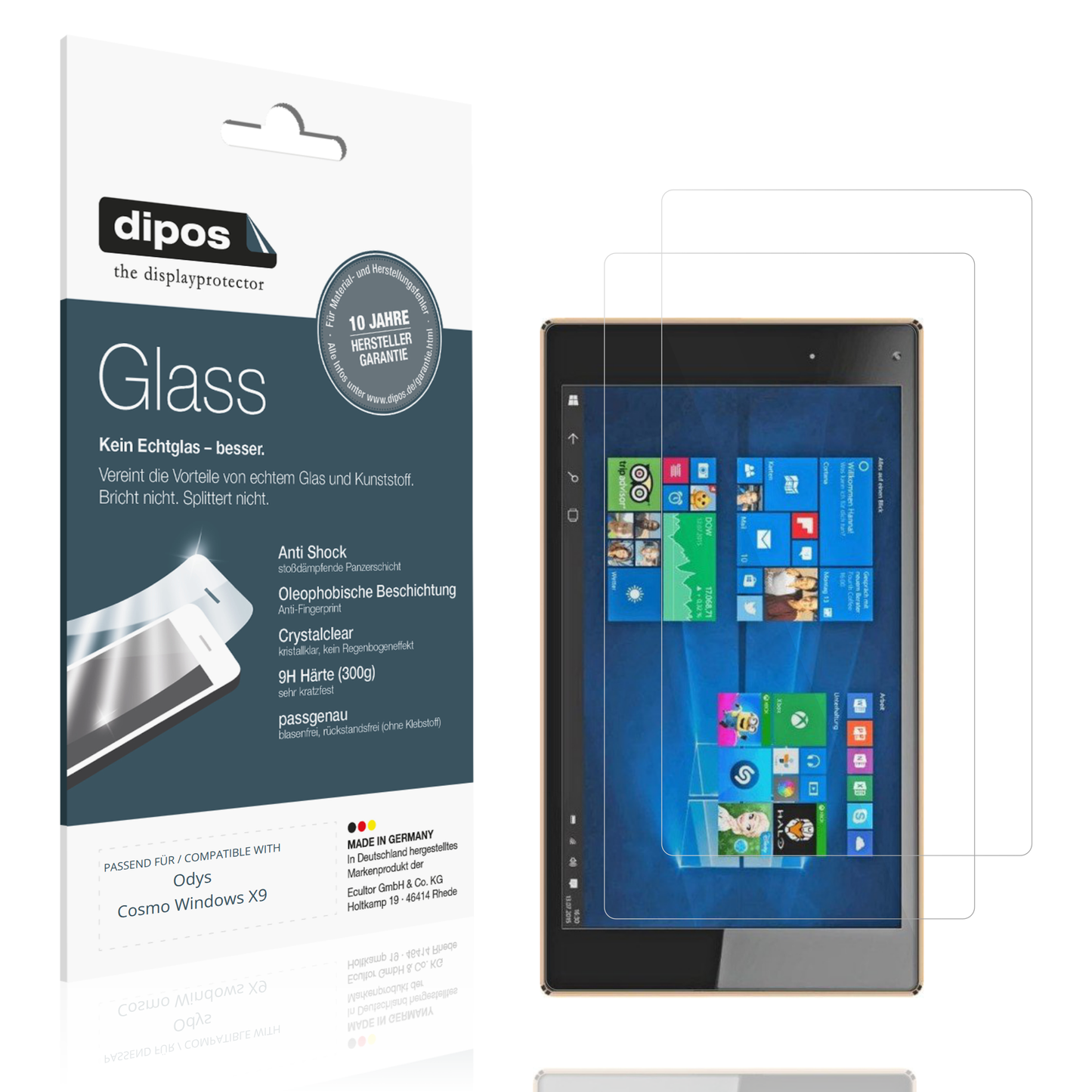 Klare Displayschutzfolie von dipos passend für Odys Cosmo Windows X9, 9H kratzfest und blasenfrei montiert
