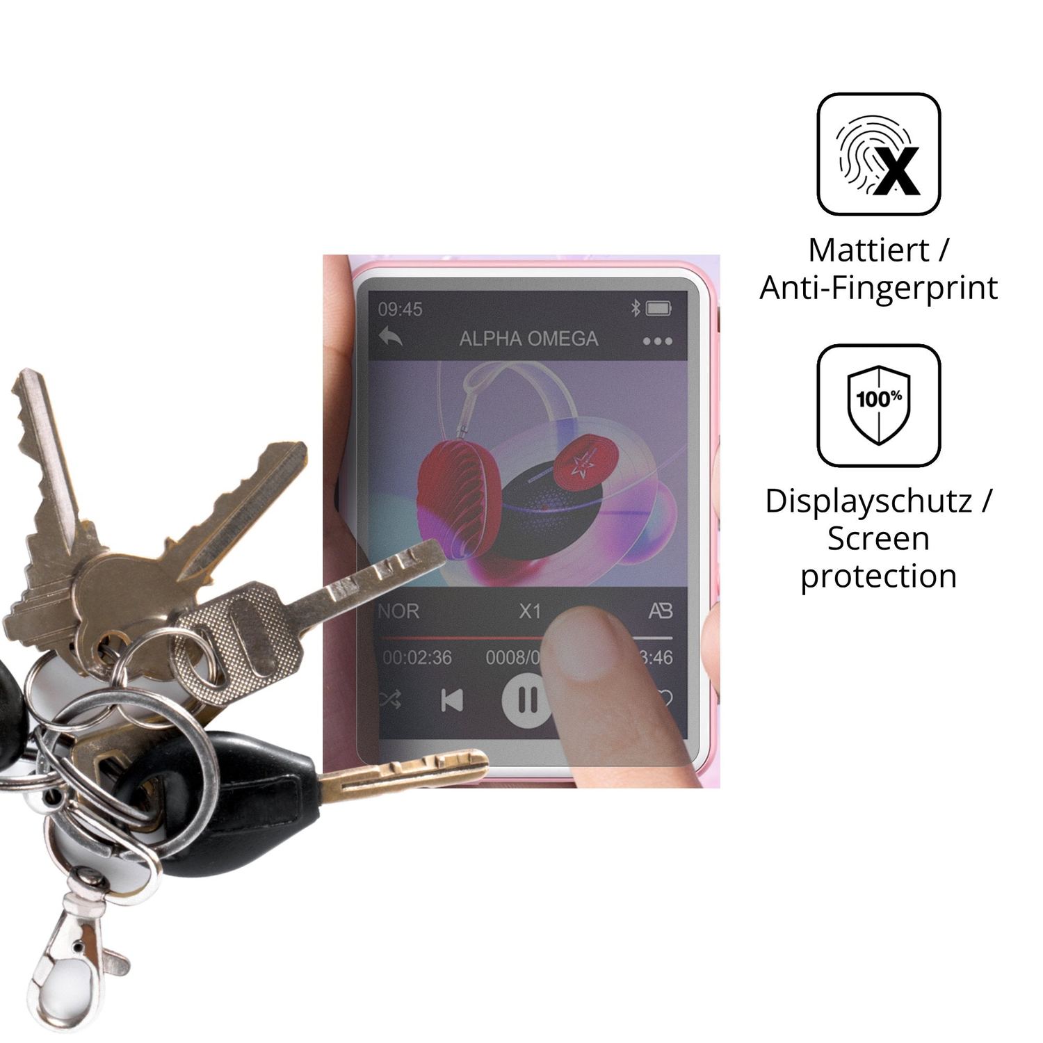 dipos Displayschutz für Oilsky M1 MP3-Player, mattierte Oberfläche, Blickschutzfilter und perfekter Passform
