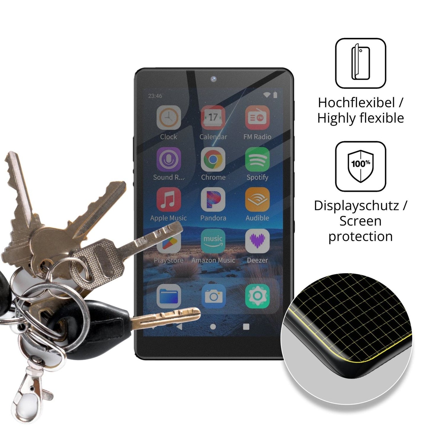 dipos Displayschutz für Oilsky M305 MP3-Player, mit Blickschutzfilter und perfekter Passform auch für die Rundungen
