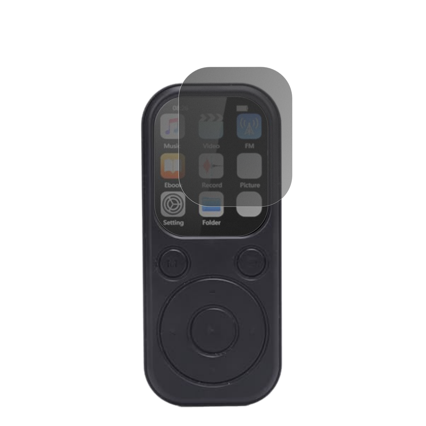 Olycism64 GB MP3-Player mit aufgebrachtem dipos Displayschutz, der seitliche Einblicke blockiert