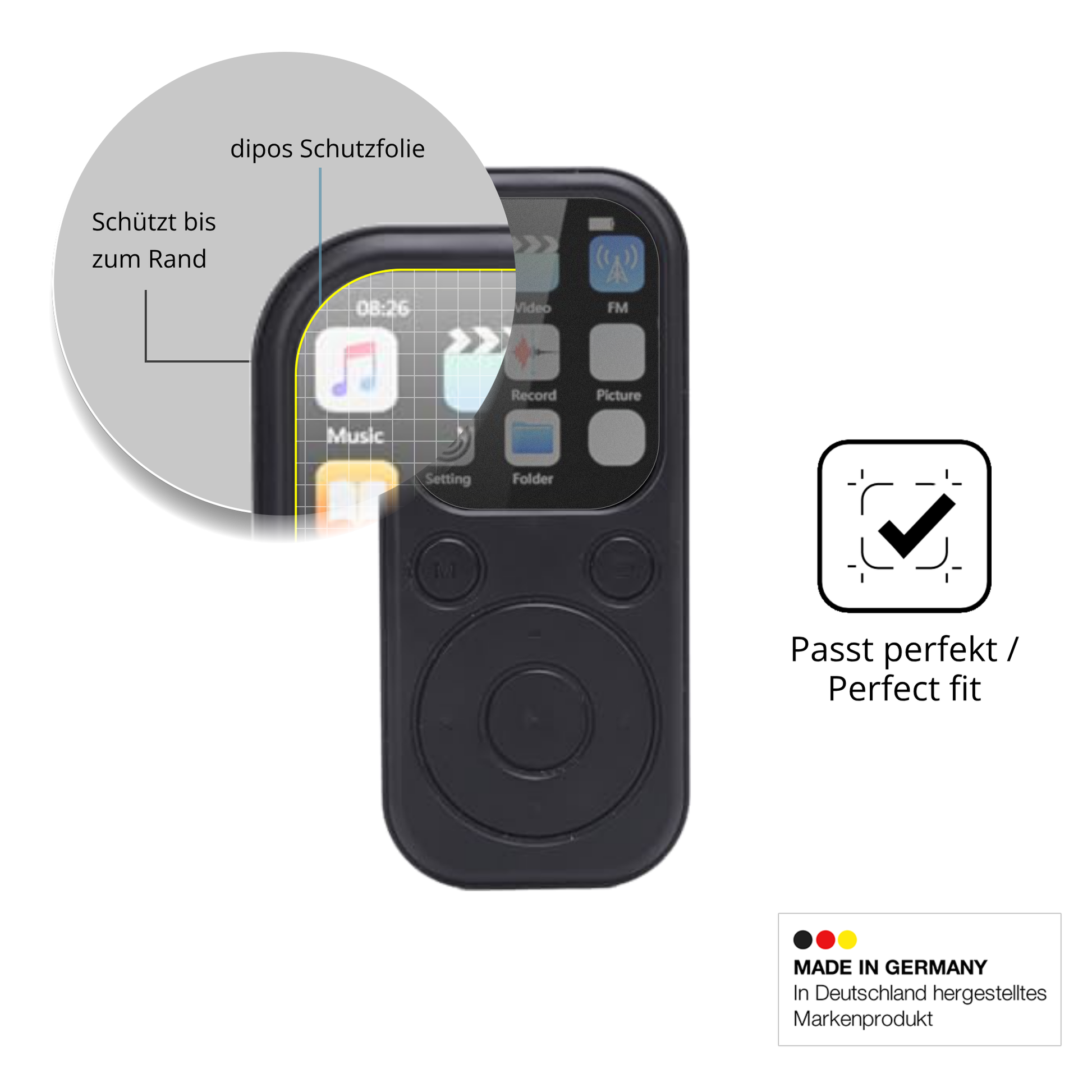 Schutz gegen Kratzer auf dem Olycism 64 GB MP3-Player Glas durch Schlüssel oder Ähnliches