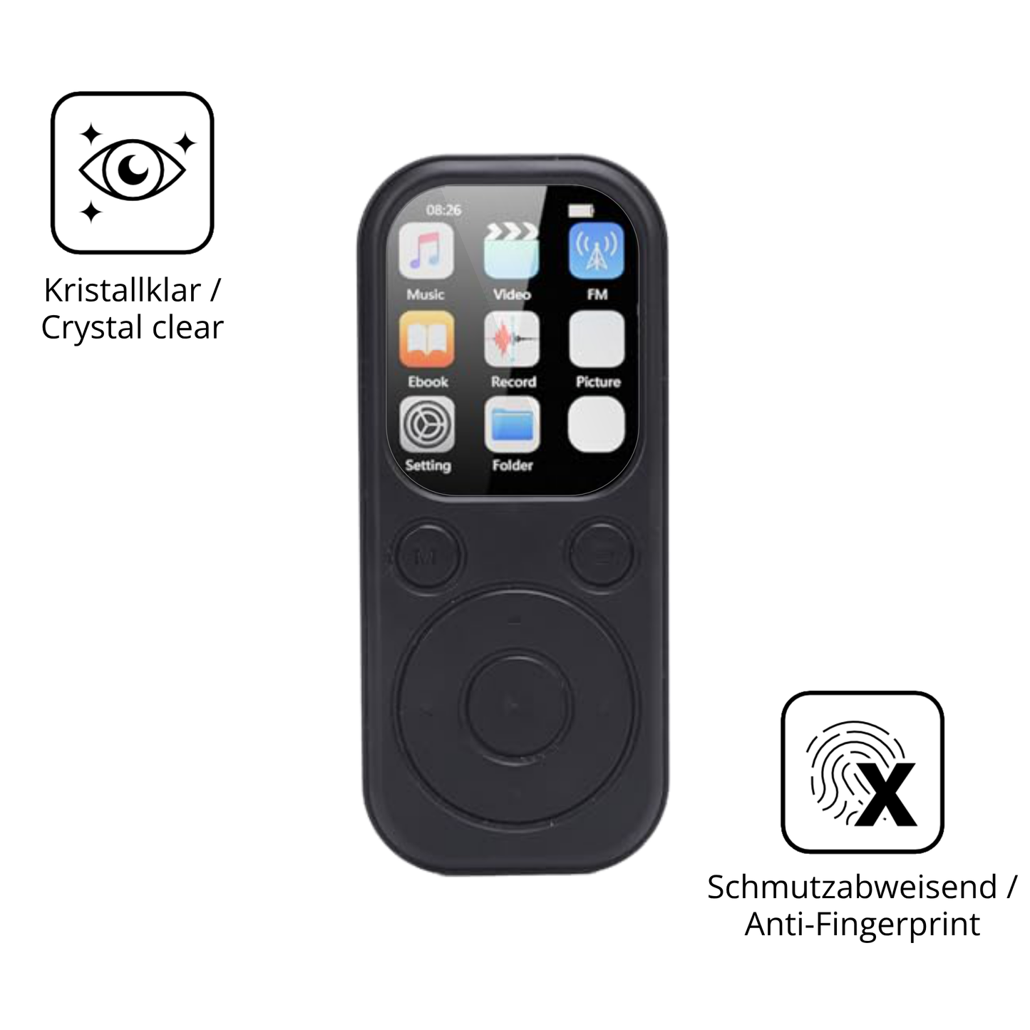 Flexible TPU-Folie passend zugeschnitten für Olycism 64 GB MP3-Player, vollständige Abdeckung
