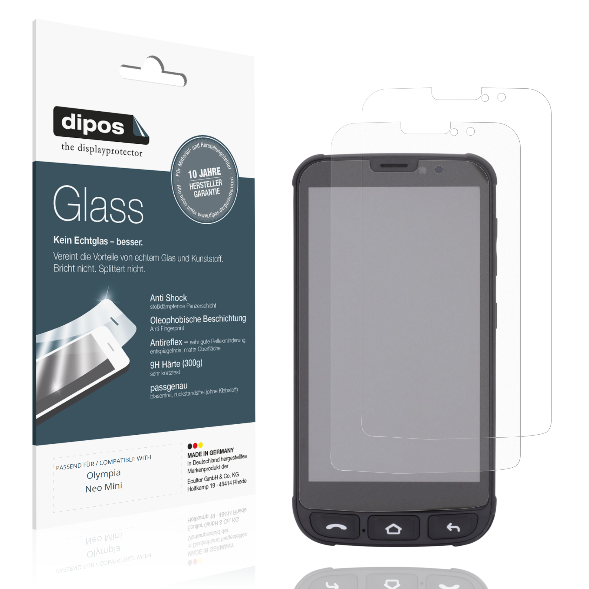 Matte Displayschutzfolie von dipos passend für Olympia Neo Mini, 9H kratzfest und blasenfrei montiert