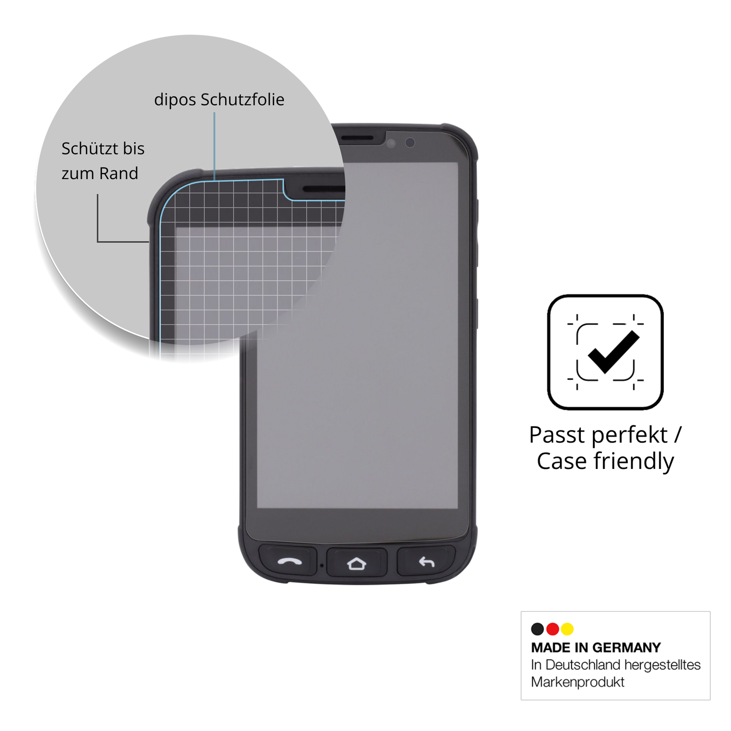 Schutzglasfolie mit optimaler Passform, zur Verwendung mit Hüllen geeignet