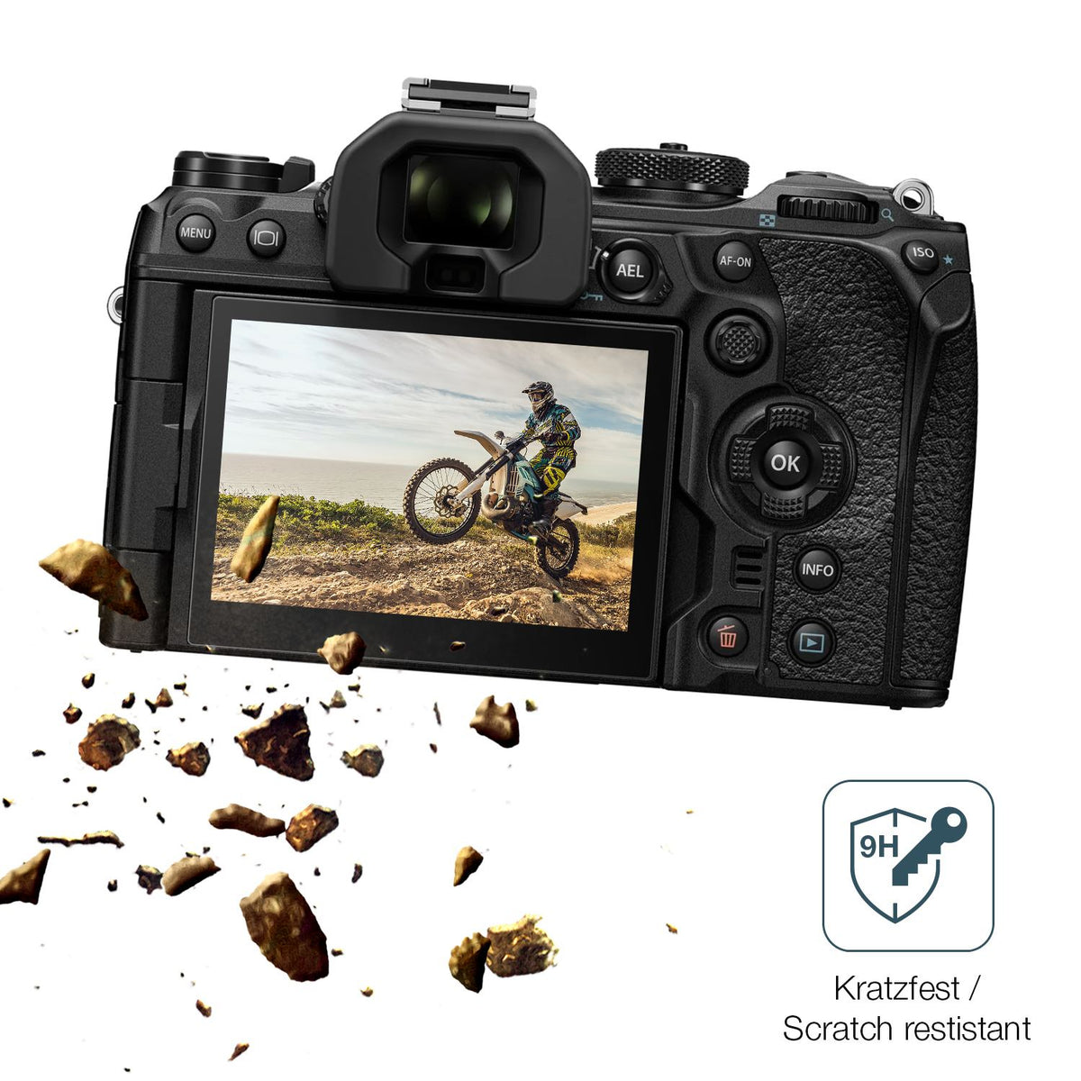 dipos Displayschutz für Olympus OM-1, mattierte Oberfläche, robuste Festigkeit und perfekte Passform