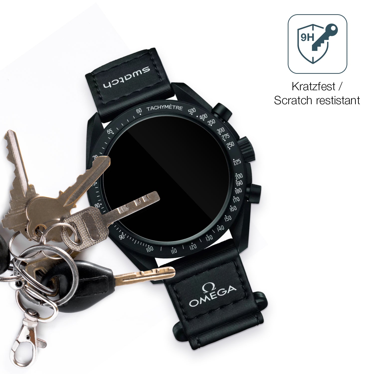 dipos Displayschutz für Omega x Swatch Speedmaster Moonswatch, transparente Oberfläche, perfekte Passform auch für die Rundungen