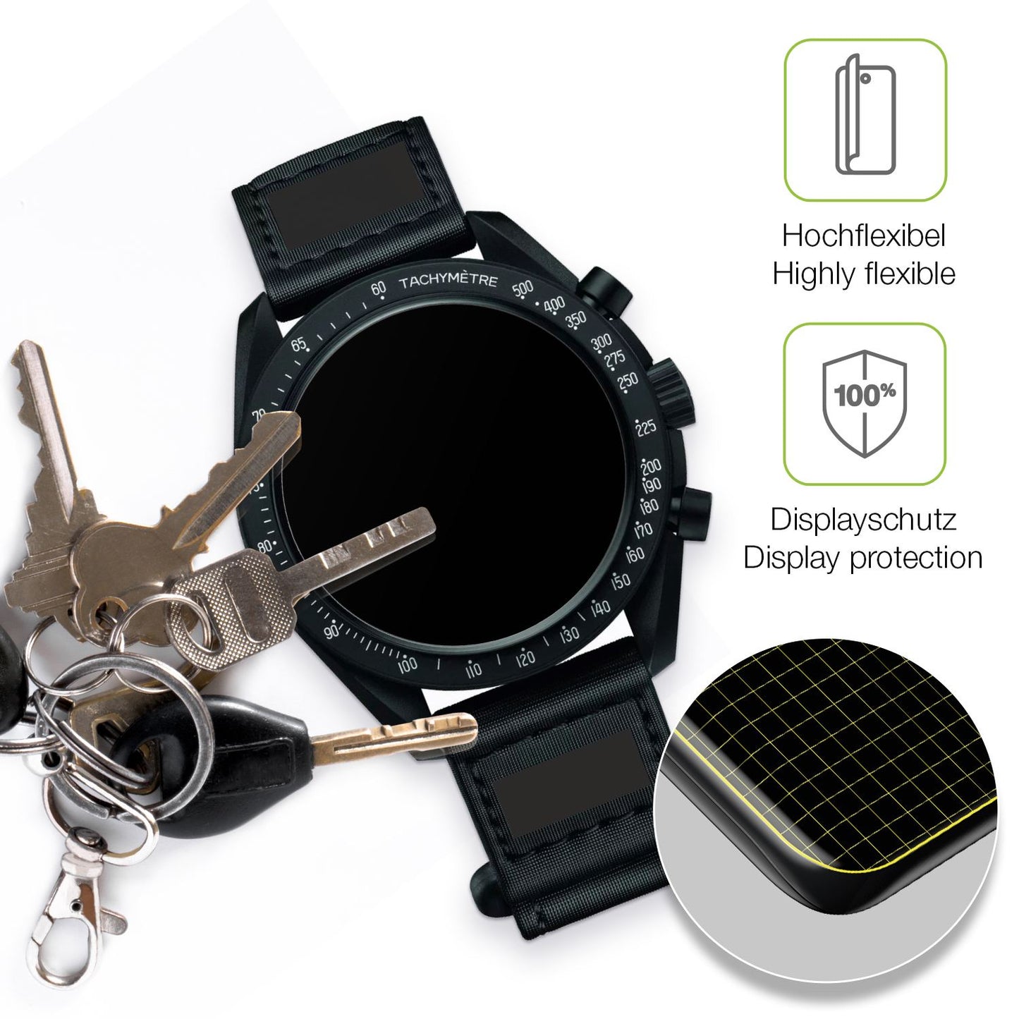 dipos Displayschutz für Omega x Swatch Speedmaster Moonswatch, transparente Oberfläche, perfekte Passform auch für die Rundungen