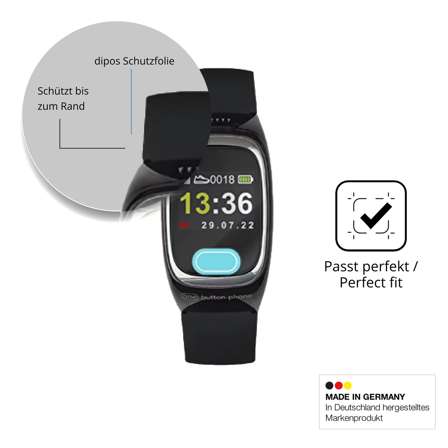 2x 3D Full Cover Schutzfolie für One Button Phone Model 2022