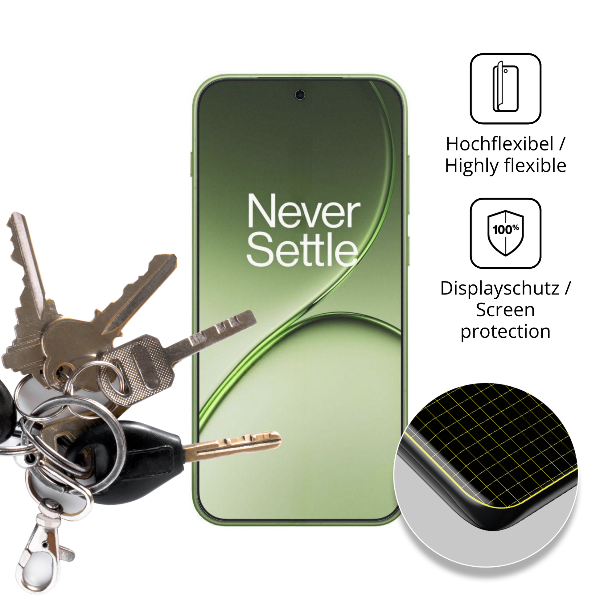 dipos Displayschutz f�r OnePlus 15T, transparente Oberfl�che, perfekte Passform auch f�r die Rundungen