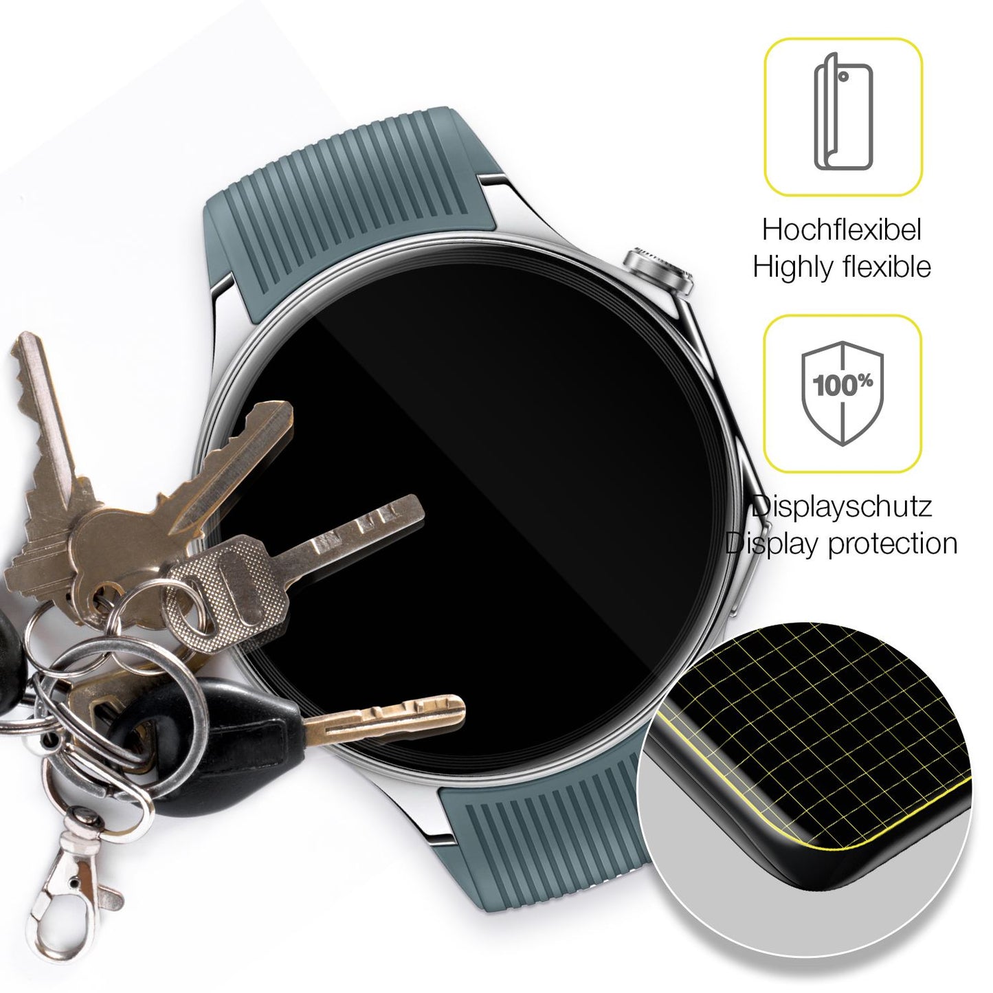 dipos Displayschutz für OnePlus Watch 2, transparente Oberfläche, geringe Dicke und perfekte Passform