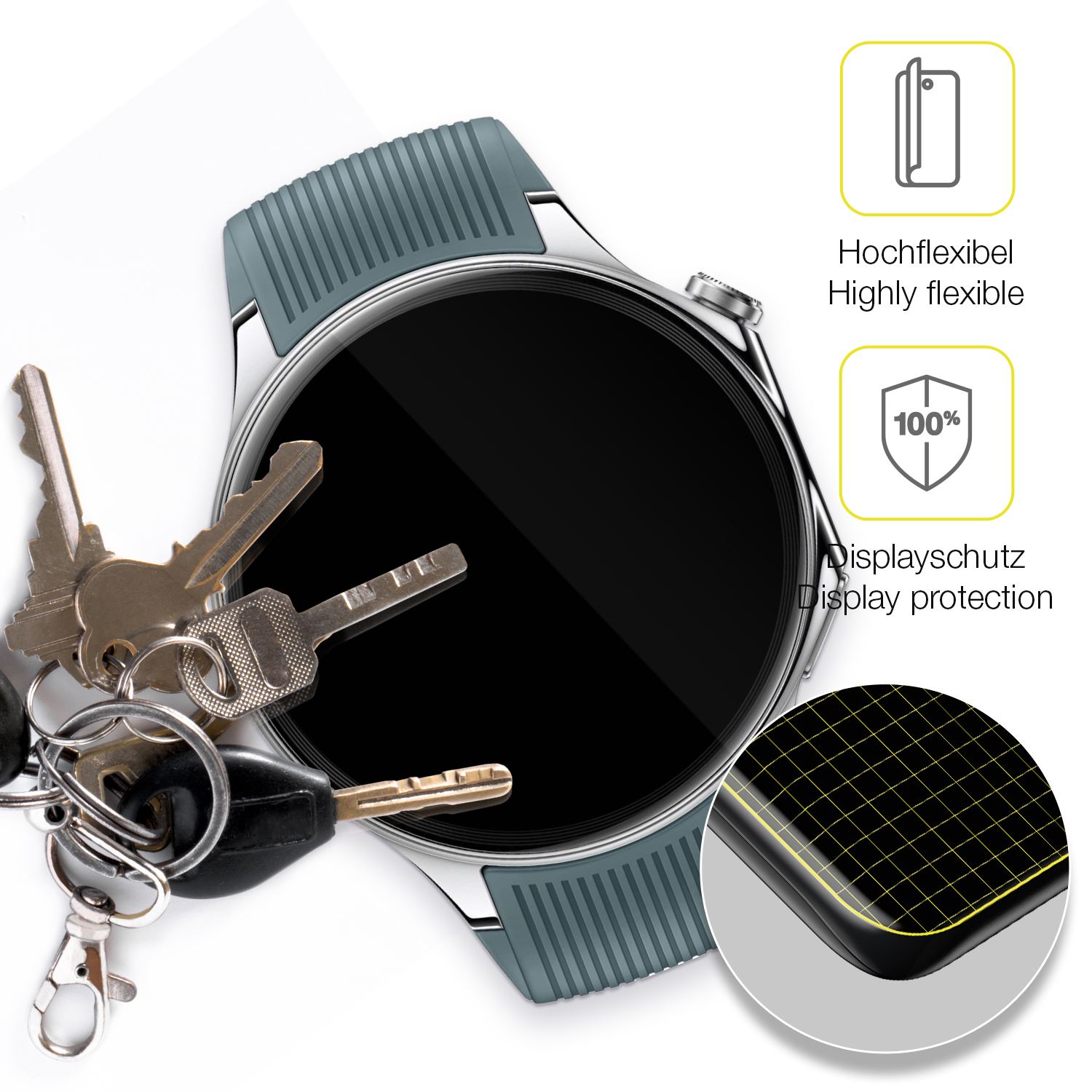 dipos Displayschutz für OnePlus Watch 2, transparente Oberfläche, geringe Dicke und perfekte Passform
